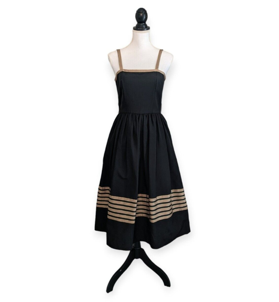Vtg 70s Oggee By Rizkallah Black Faille Gold Tea Dress ASO Sarah Jessica Parker