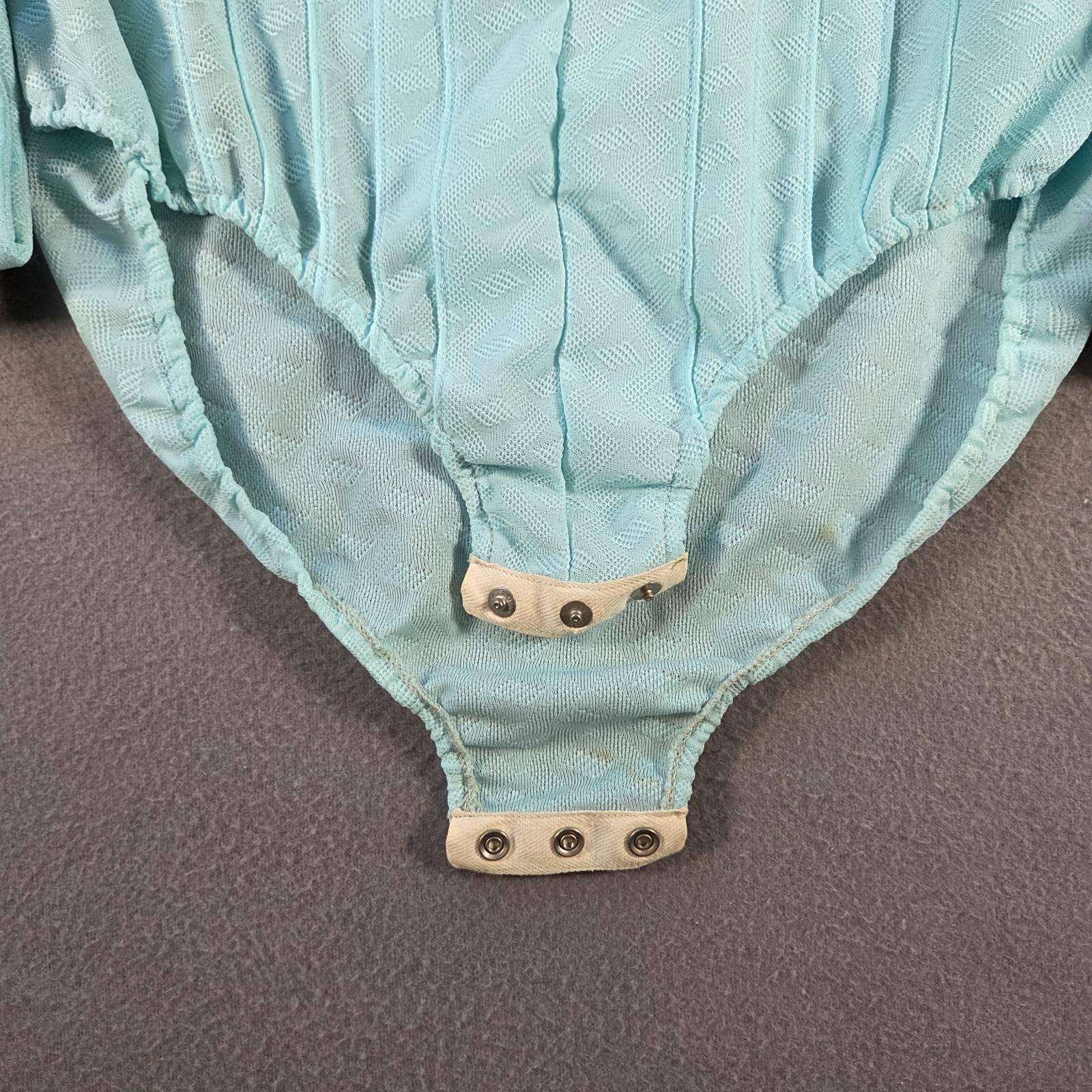 Vintage Aldens Fashions Top Womens Medium Blue Romper Pleated Long Sleeve