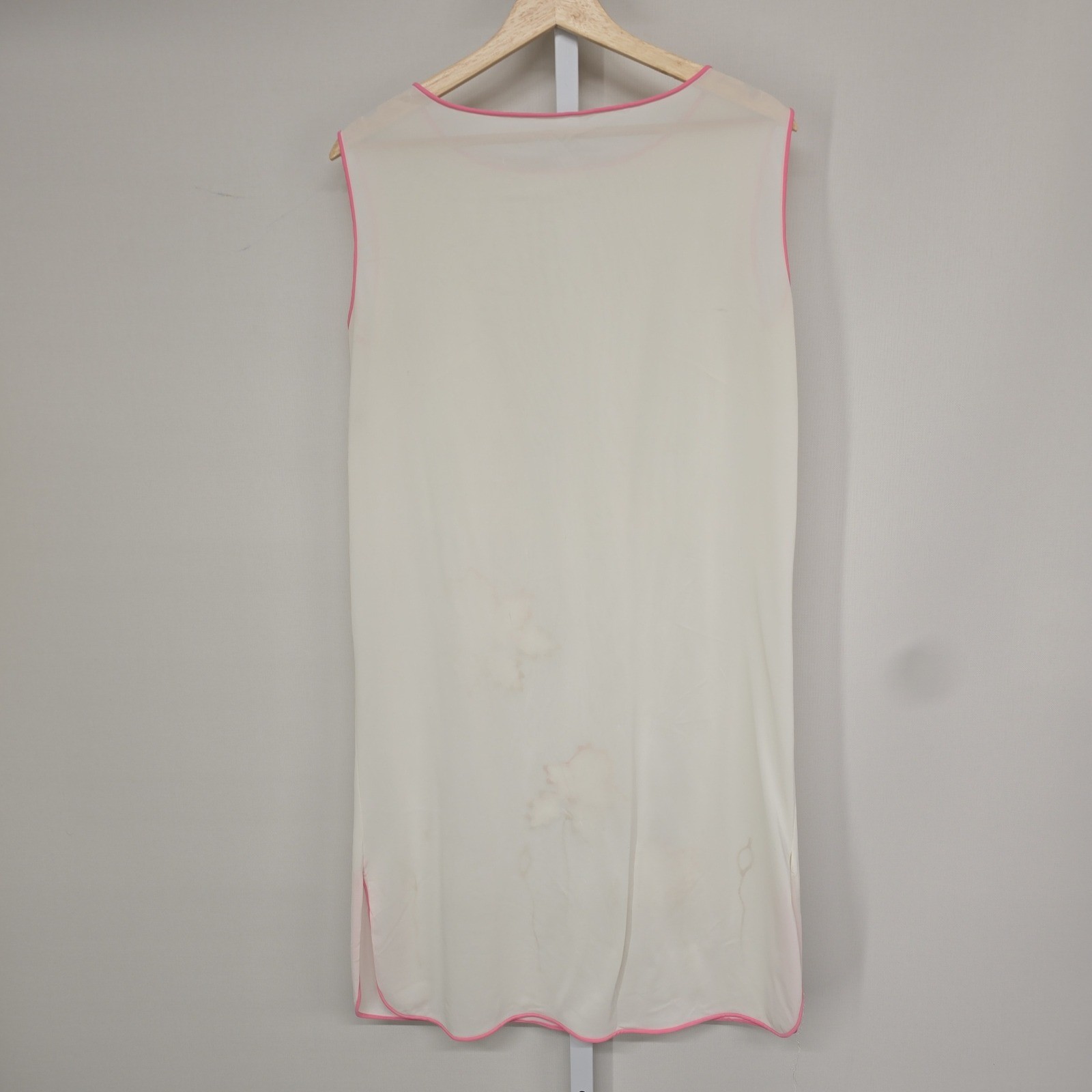 Vintage White Sleeveless Shift Dress Pink Trim Floral Applique Mod 60s Style