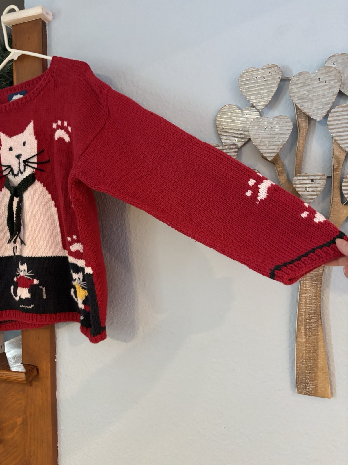 Vintage Rey Wear 100% Cotton Hand-Knit Sweater Cat Christmas Holiday winter XL