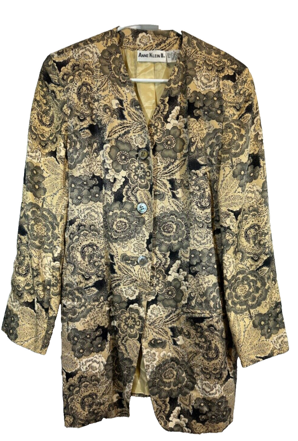 Vtg 80s Anne Klein II Floral 100% Silk Blazer Floral 10 Three Button Career A15