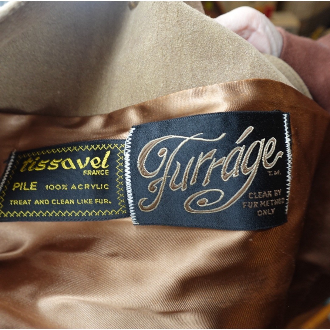 Vintage Furrage Tissavel France Faux Fur Coat Brown Belted Mid Length Jacket
