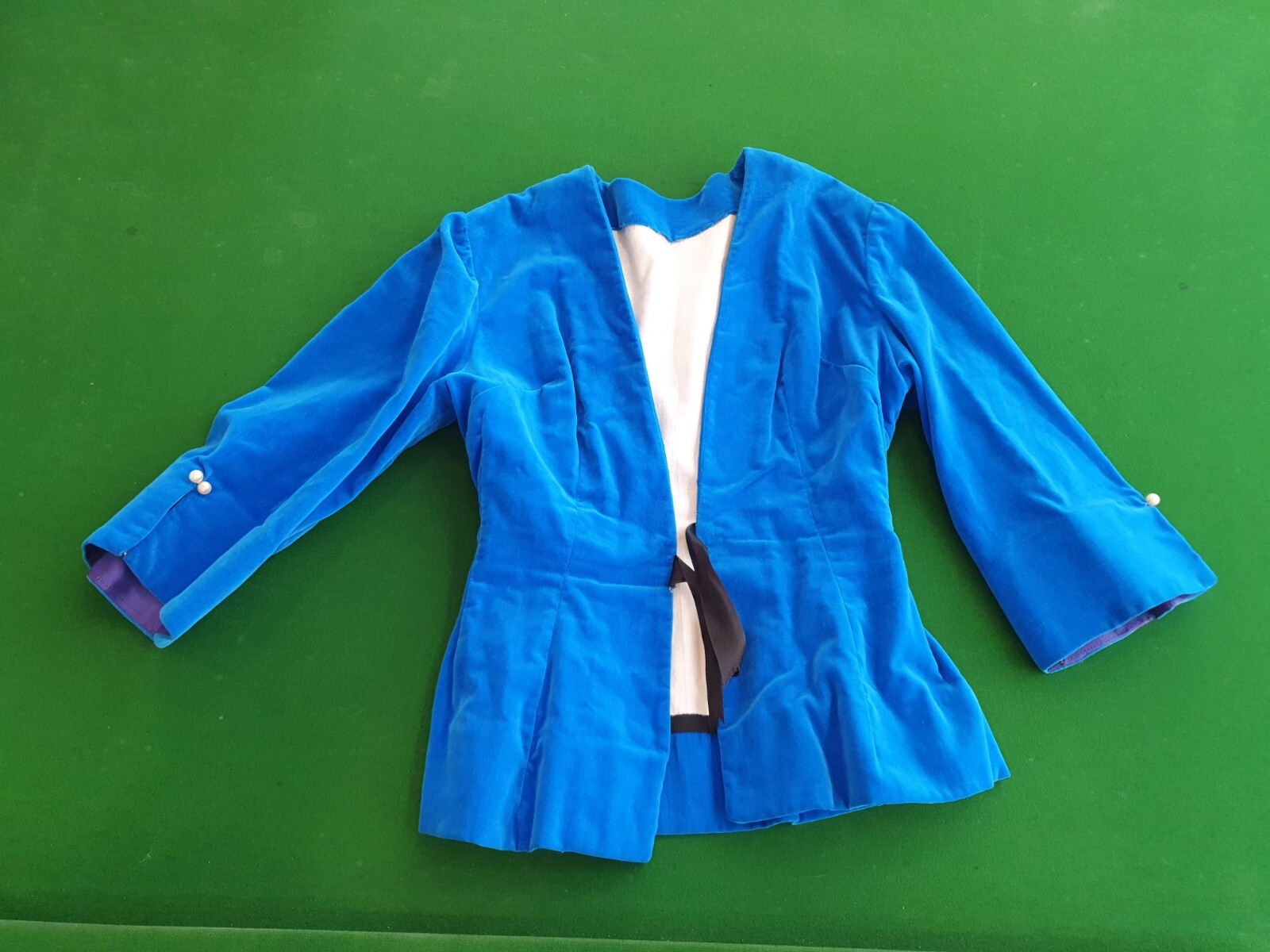 VINTAGE Velvet Jacket XS-S Royal Blue Medieval Costume Dirndl Traditional / 50s