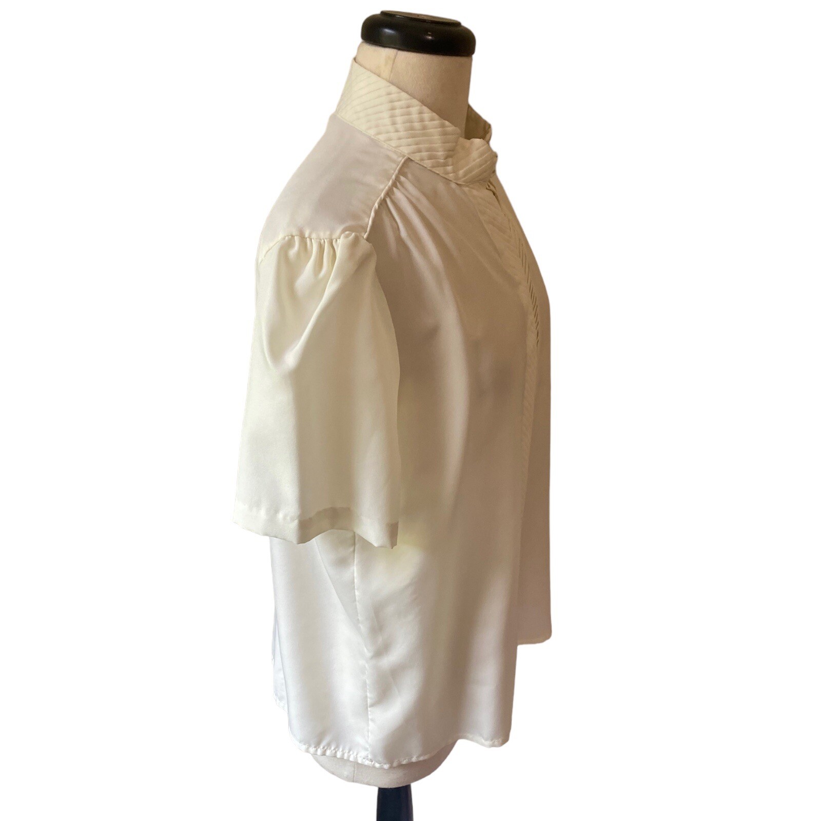 VTG Rhoda Lee 50s 60s White Ivory Blouse Sz 16 High Neck Short Sleeve Button Up