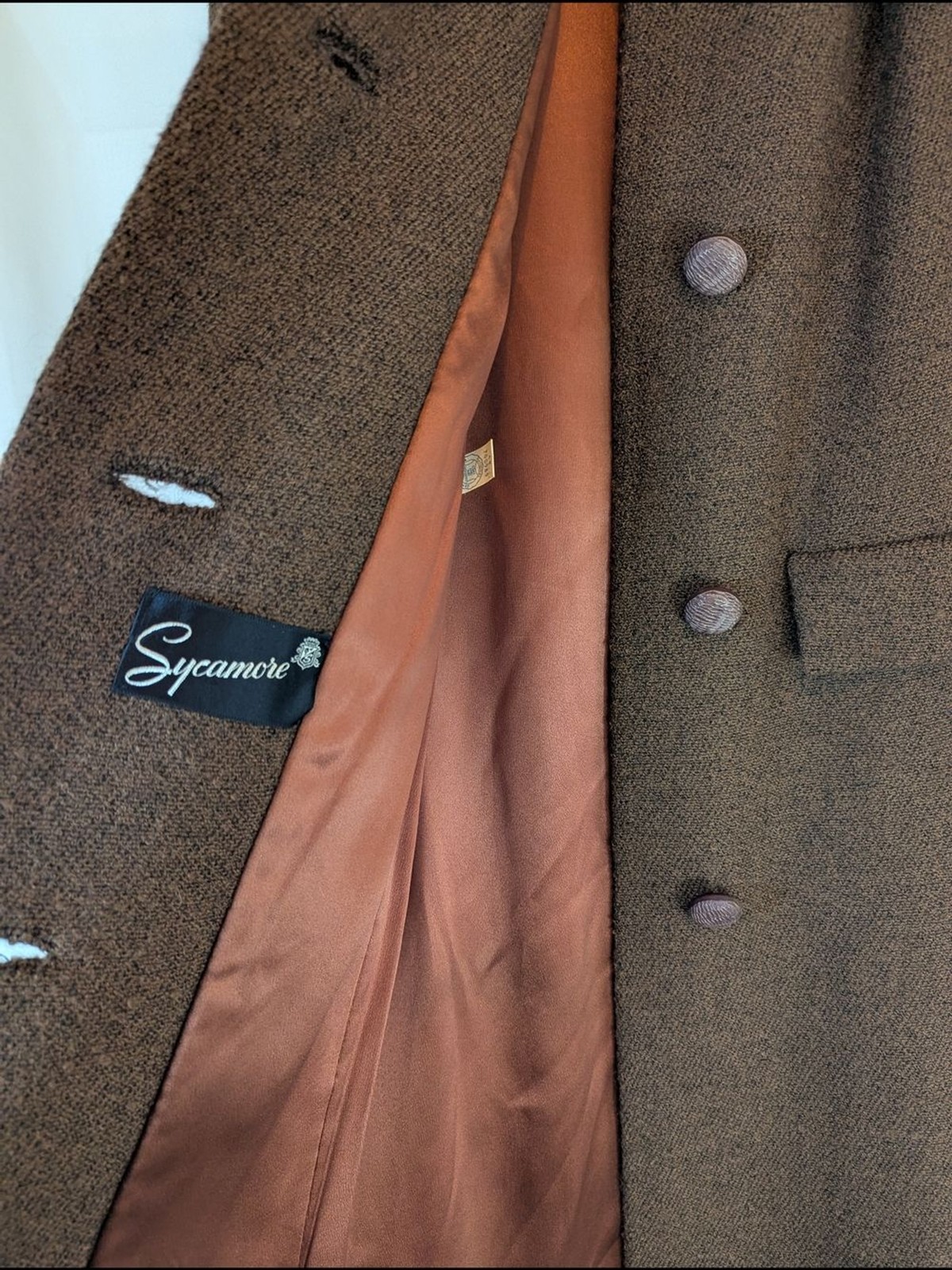 Vintage Sycamore Hahne & Co Brown Wool Coat Mink Collar Union Tag Women’s M/L