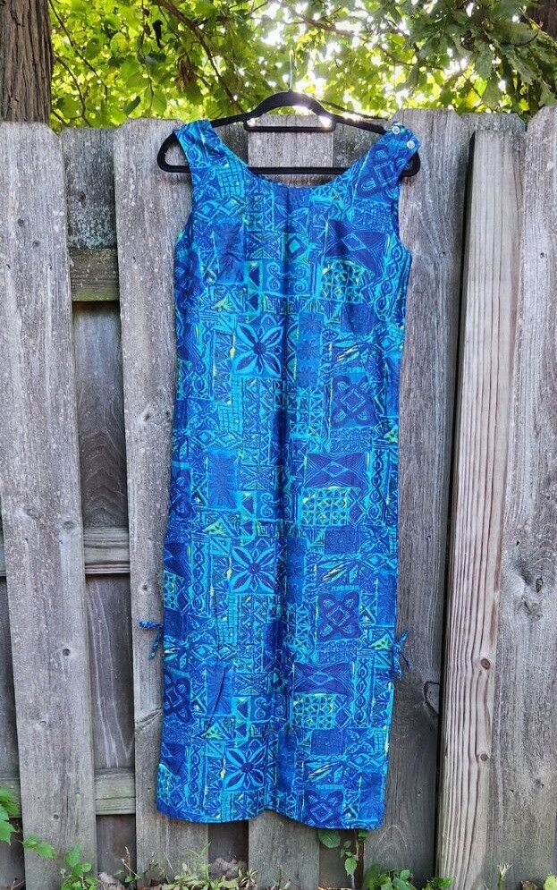 Vintage Fashions of Hawaii Maxi Dress Size Small Shift Sheath Tiki Hawaiian
