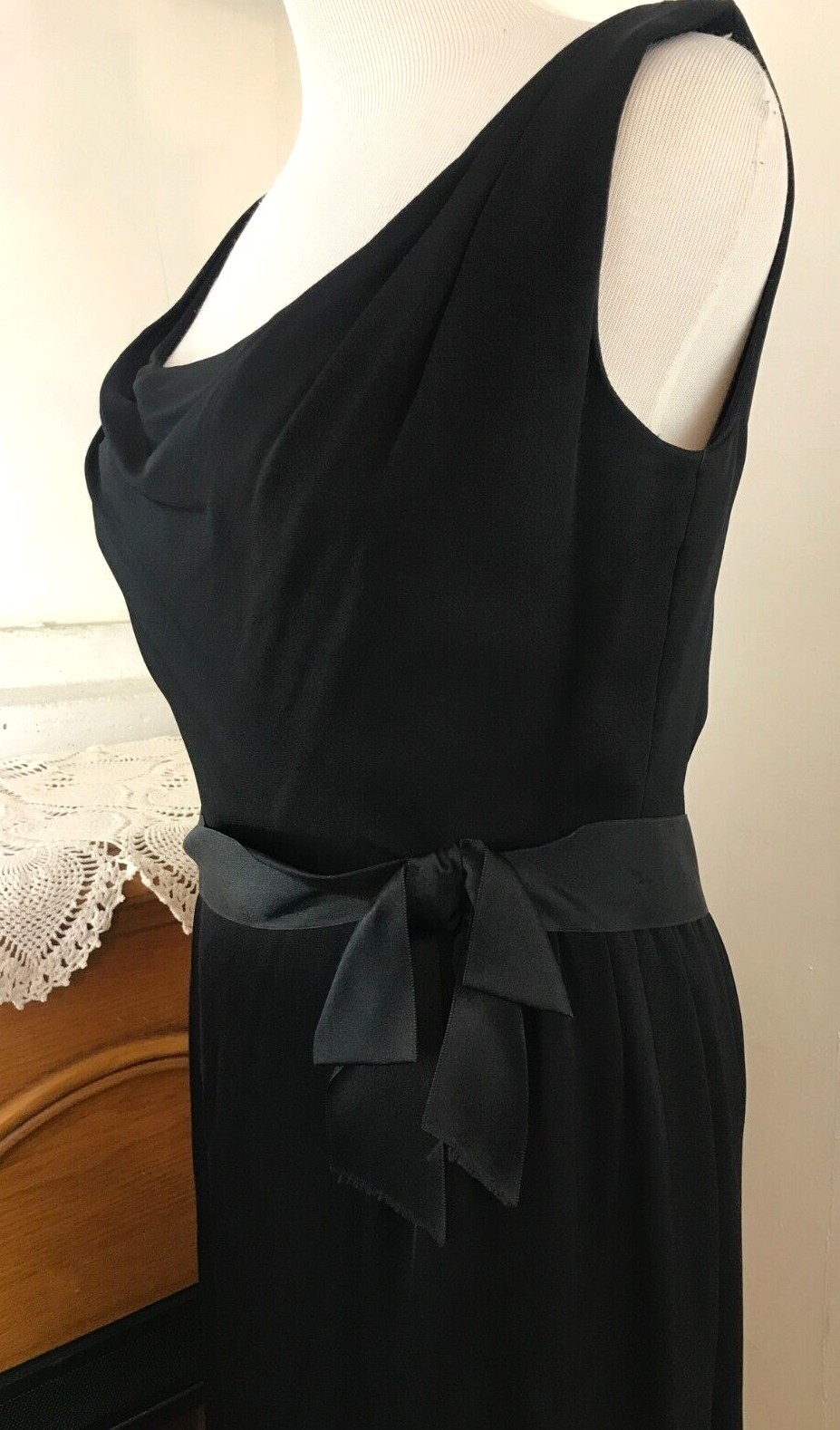 Vintage Ceil Chapman For Miss Winston Black Silk Cocktail Dress W/Satin Bow ~ M