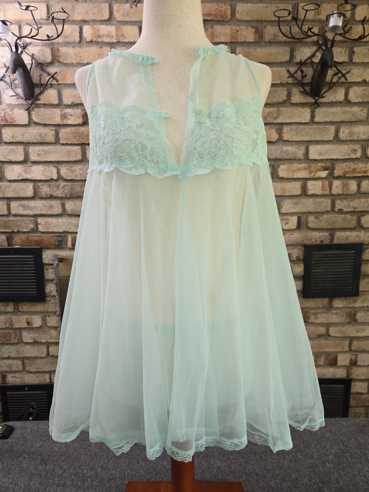 Texsheen Lingerie Vtg 80s 2pc Babydoll Bloomer Set Womans Sz Sm Boudoir Pastel