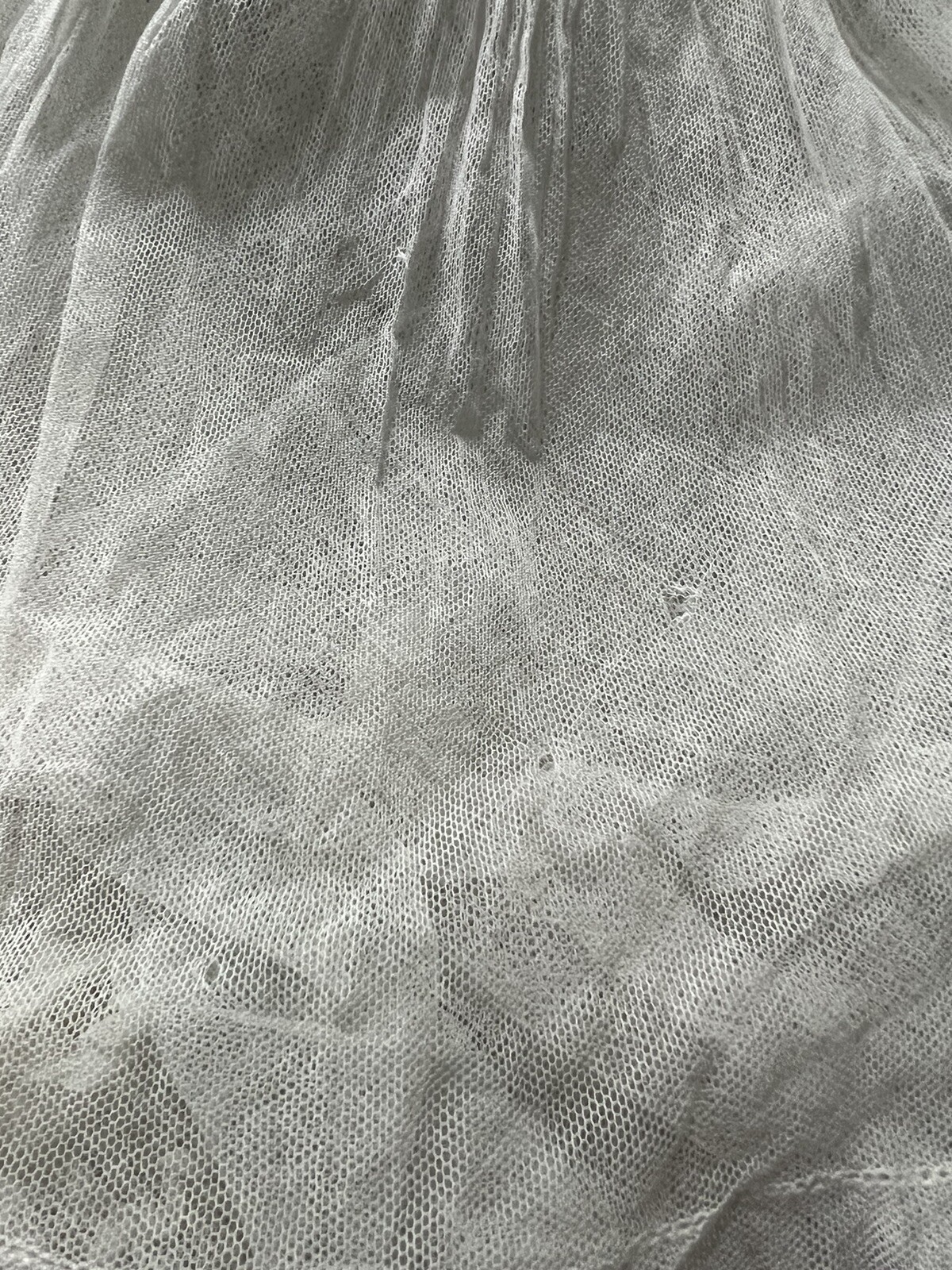 Vintage 1920s White Mesh Tulle Smocked Drop Waist Tunic Style Dress