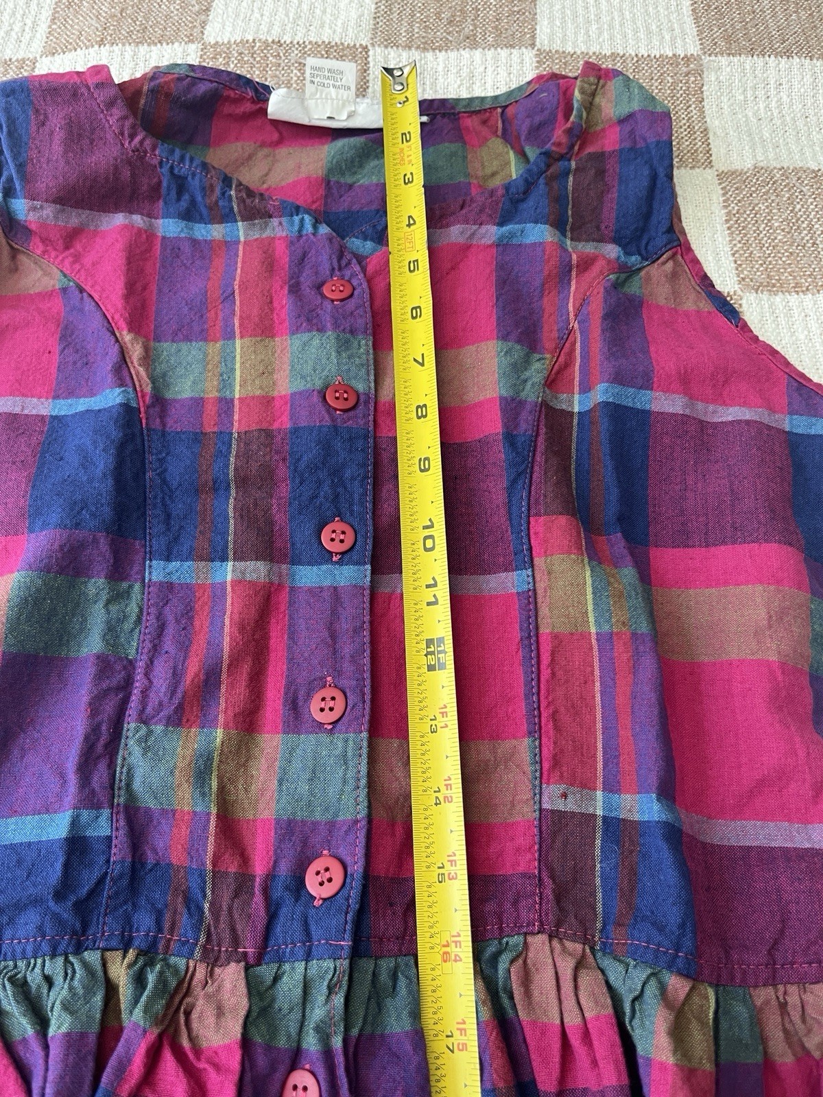 Vintage 90s plaid jumper day dress womens M pink purple blue green sleeveless
