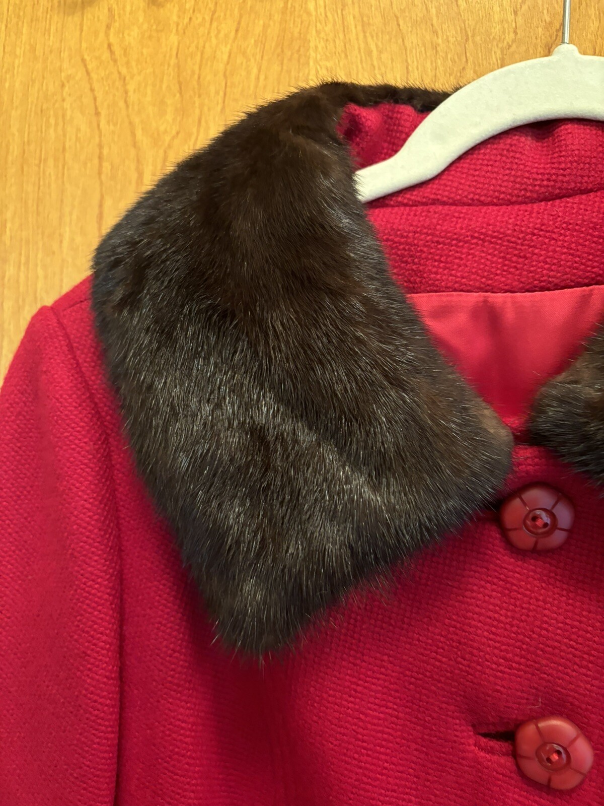 Vintage 1947-1955 SHAGMOOR 100% Wool MINK? Collar LINED Flashy RED. SMALL? USA