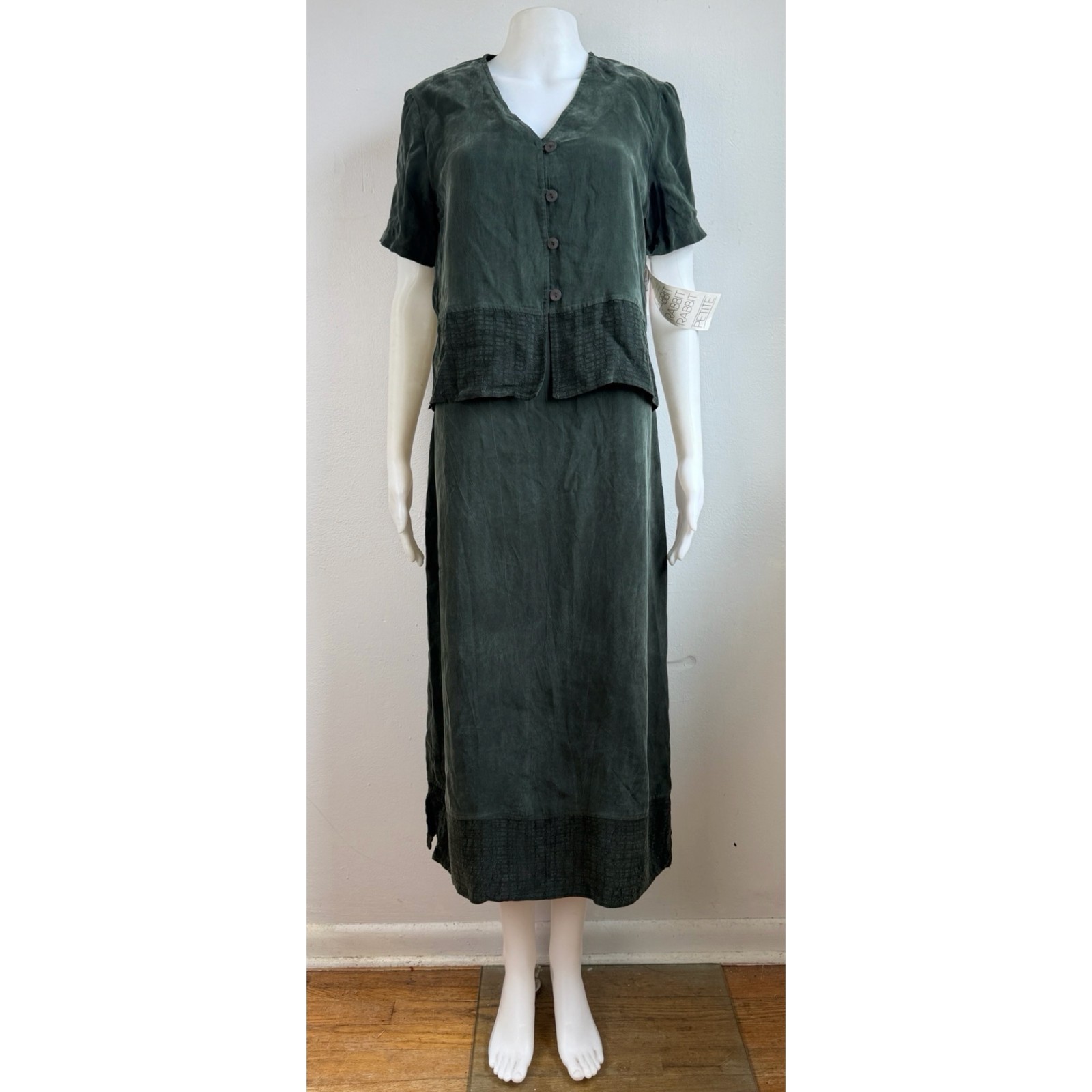 Vintage Green Dress & Top Set Size Small 90s Bember Rayon Co Ord Oufit Set Maxi