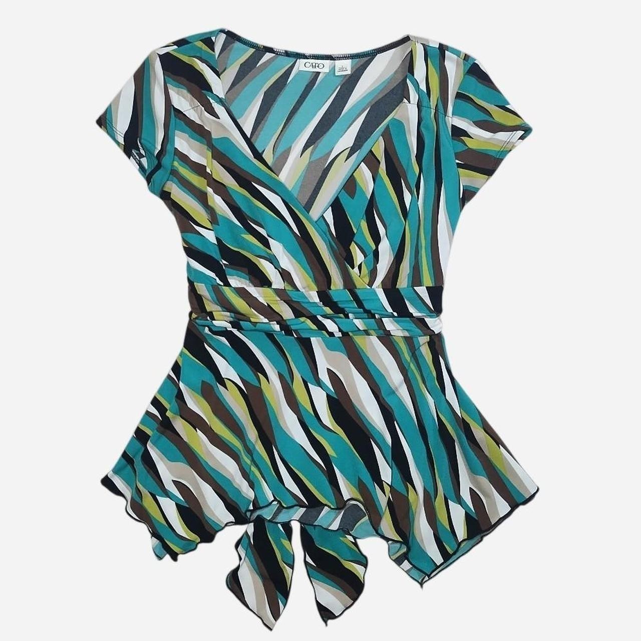 vintage y2k babydoll abstract digital print tie back top sz l fairycore 2000s