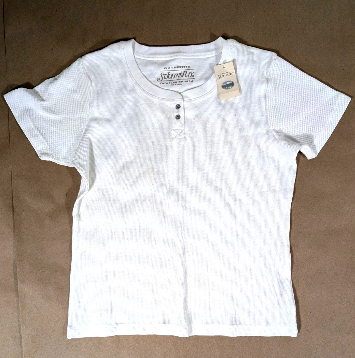 Vtg JCPenney St John’s Bay Waffle Knit Henley Shirt White NWT Deadstock Large
