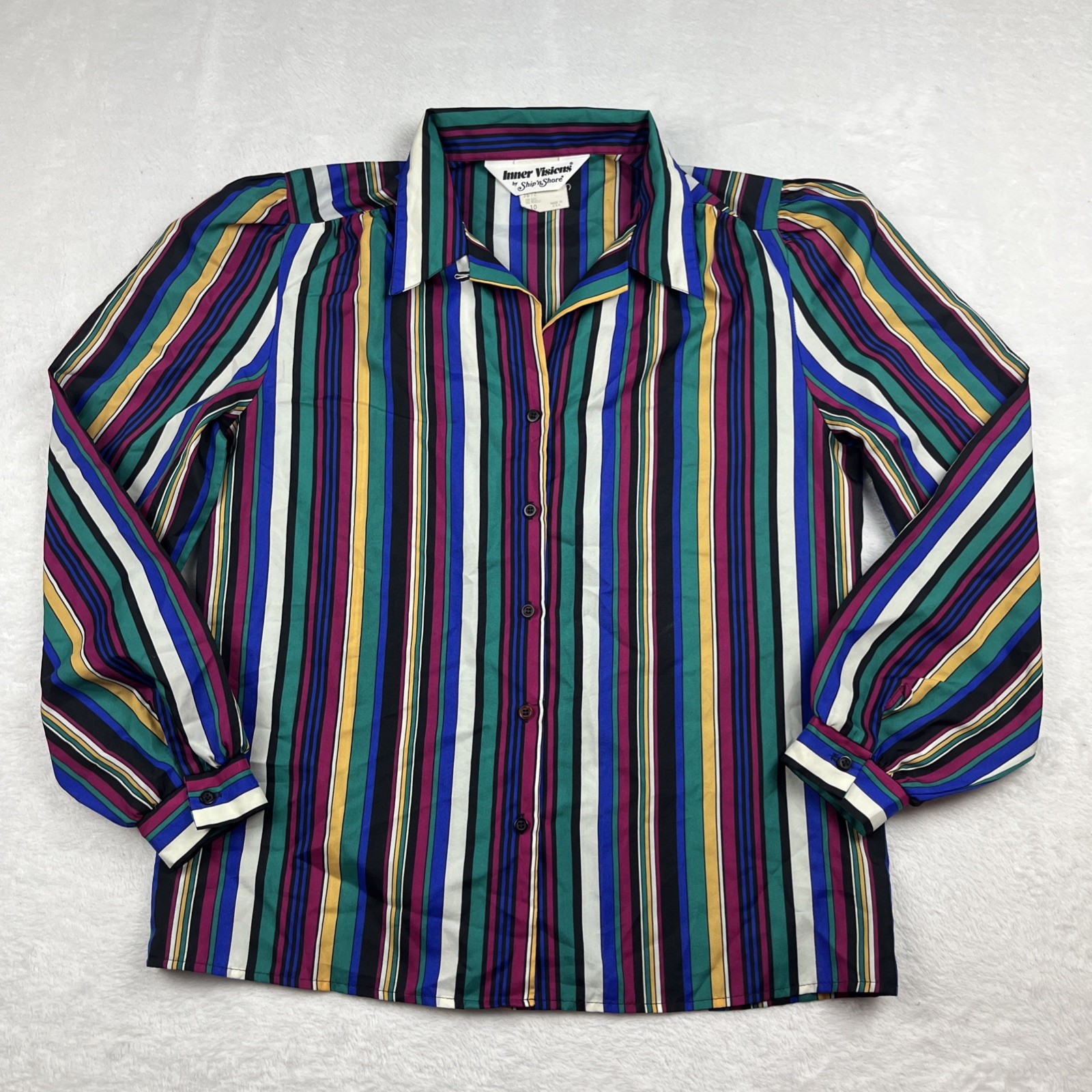 Vintage 70s Ship n Shore Striped Secretary Womens Size 10 Long Sleeve