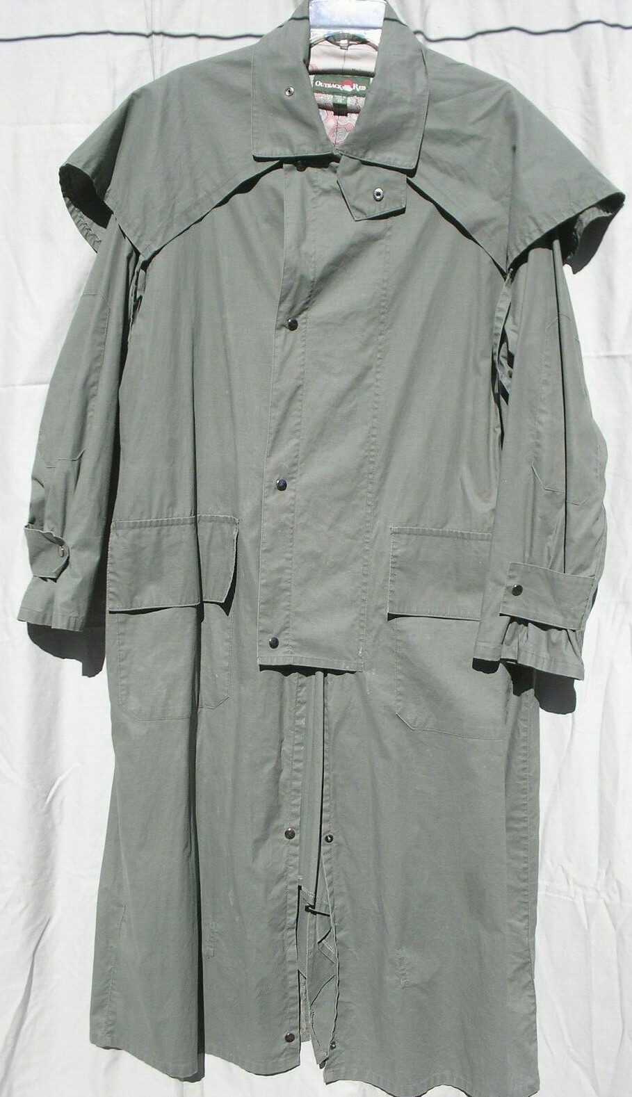 Vintage Olive Army Green Drab Outback Red Duster Trench Coat sz Small