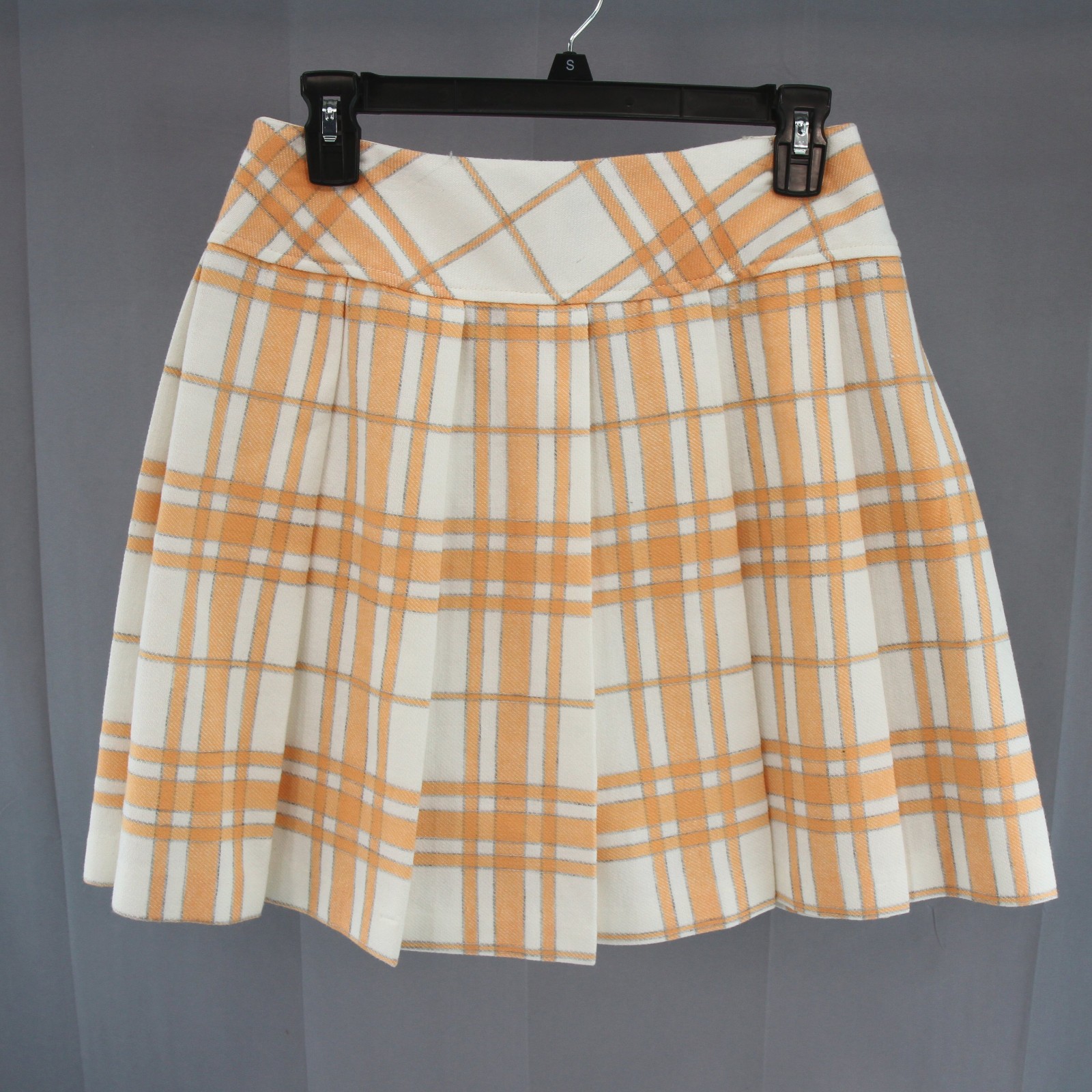 Vintage Russ Corner Short Pleated Skirt Polyester Blend Orange White Plaid 14