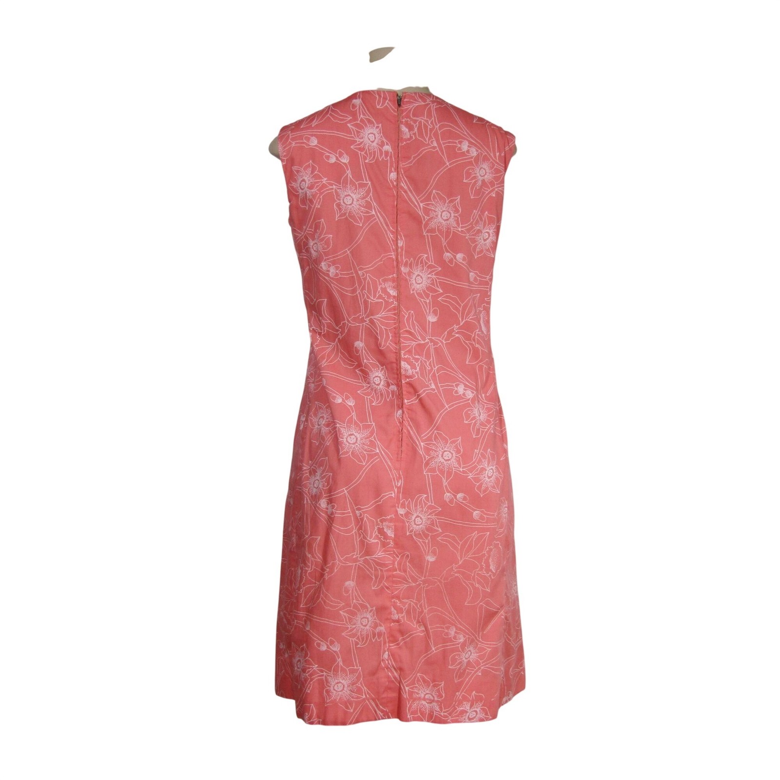 VTG 60s 70s MOD Floral Coral Pink Retro Tropical Mad Men Shift Summer Dress S M