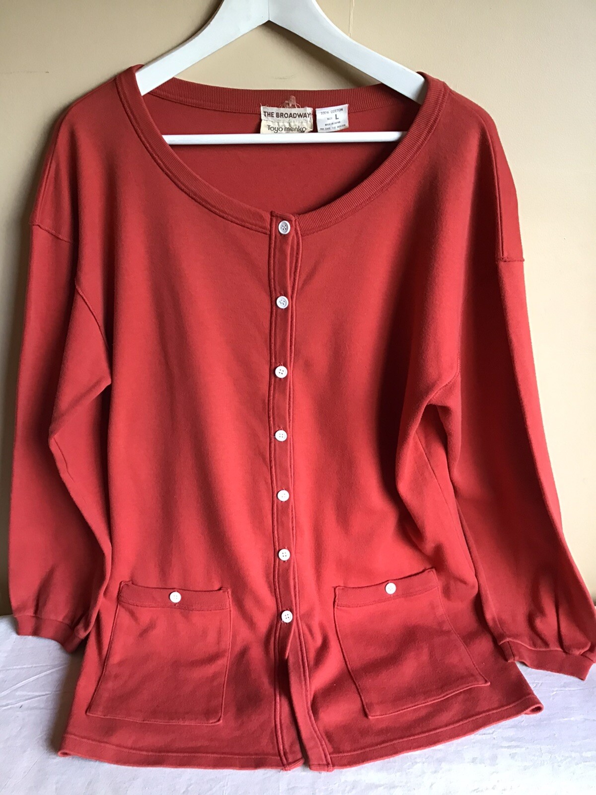 Vintage Womens The Broadway Toyo Menko Red Burnt Orange Button Up Cardigan Large