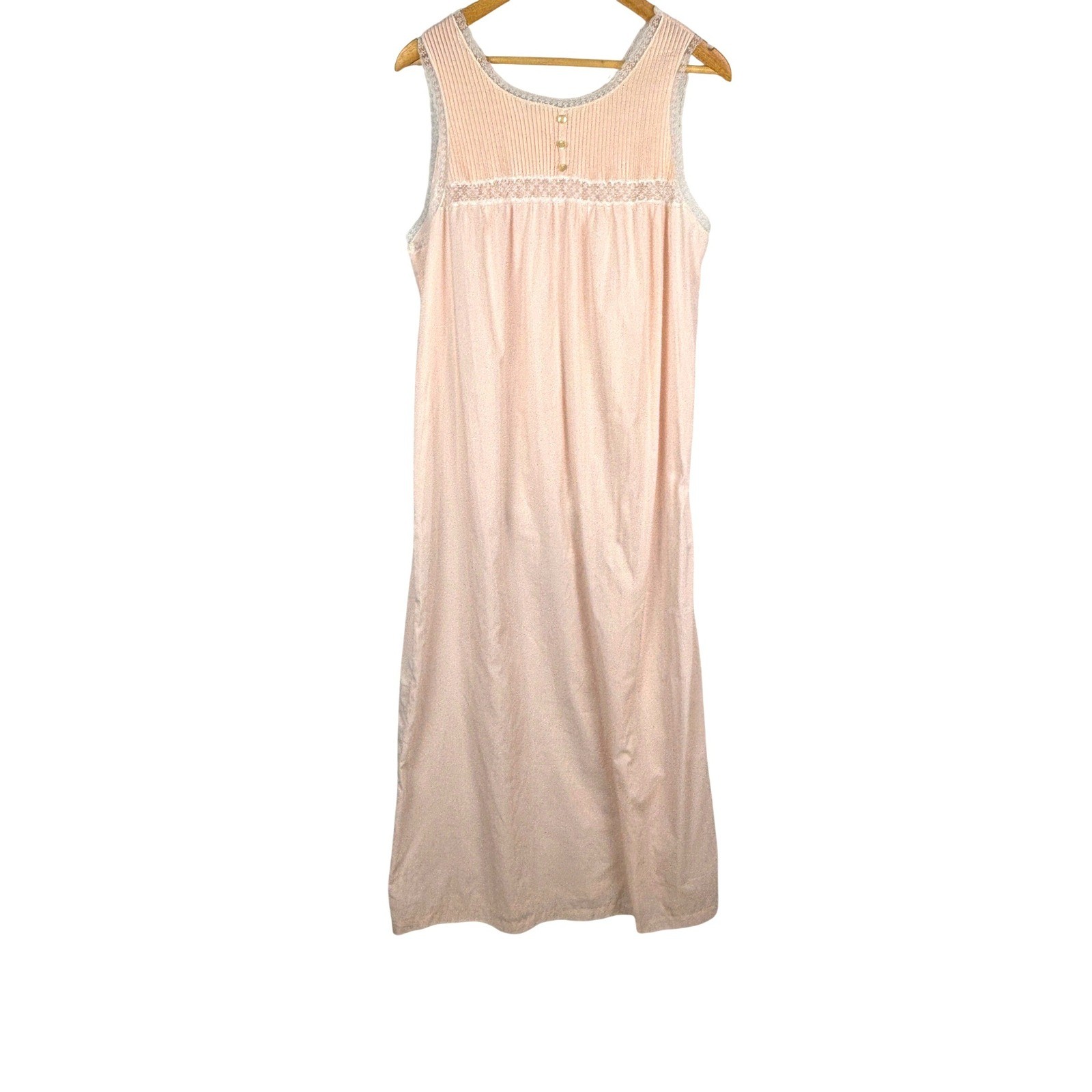 VTG Barbizon Womens Cotton Grandma Sleeveless Long Nightgown Sz L Lace Cottage