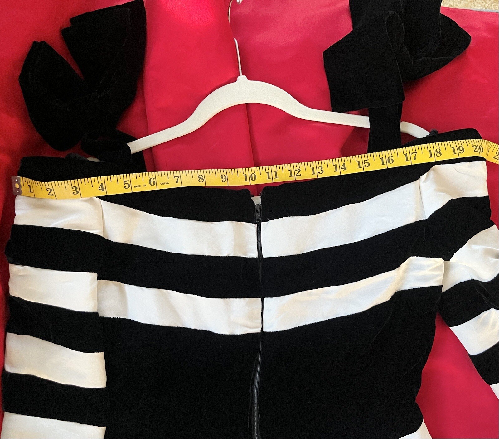 Vintage 1980s Fernando Pena Black White Red Dress Satin Velvet Bows Unique Rare