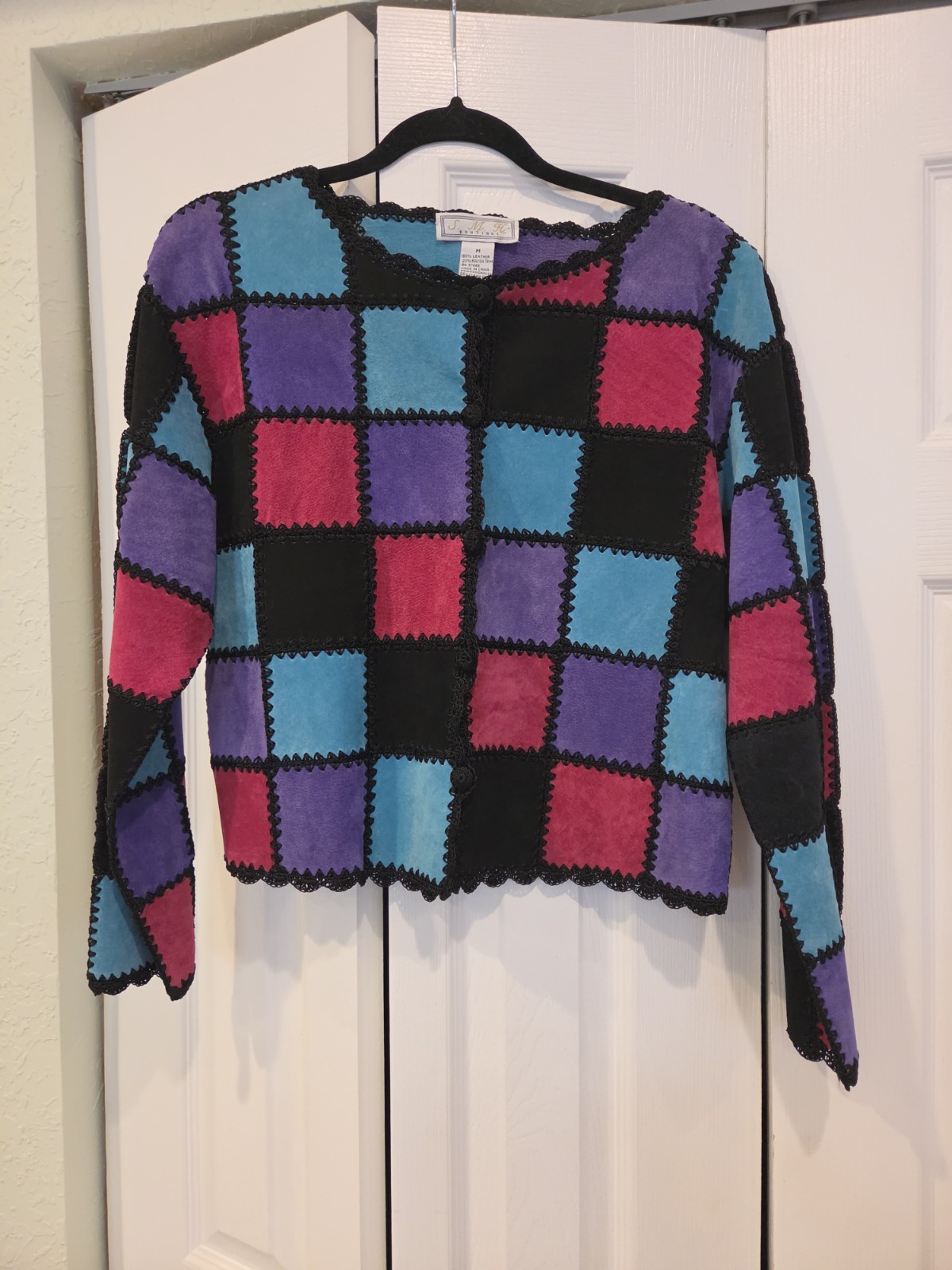 S.M.H Boutique Vintage 80s Patchwork Suede Leather Blouse