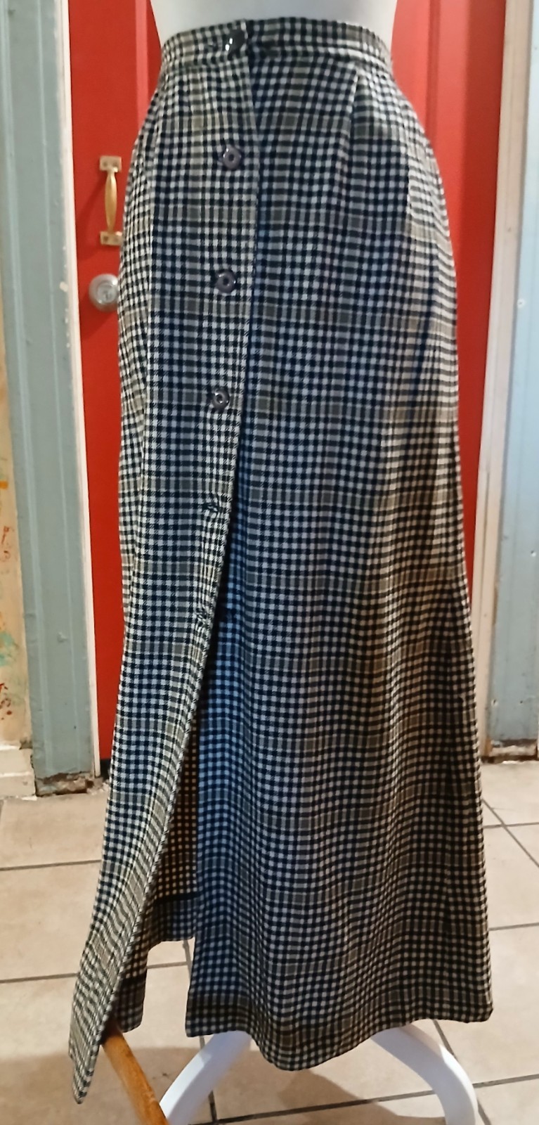 Vtg 1980s Pendleton Plaid All Wool Fitted Buttoned Front Maxi Skirt S