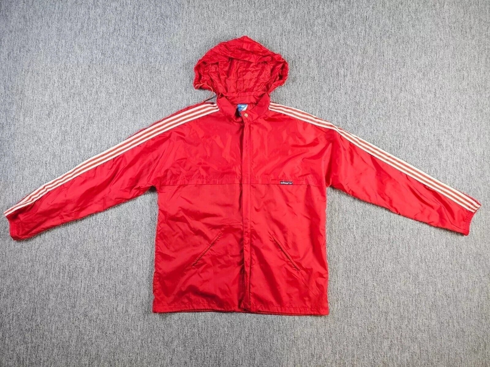 Vintage 80s Adidas Windbreaker Jacket Men’s L Red Nylon Trefoil Logo Retro Zip