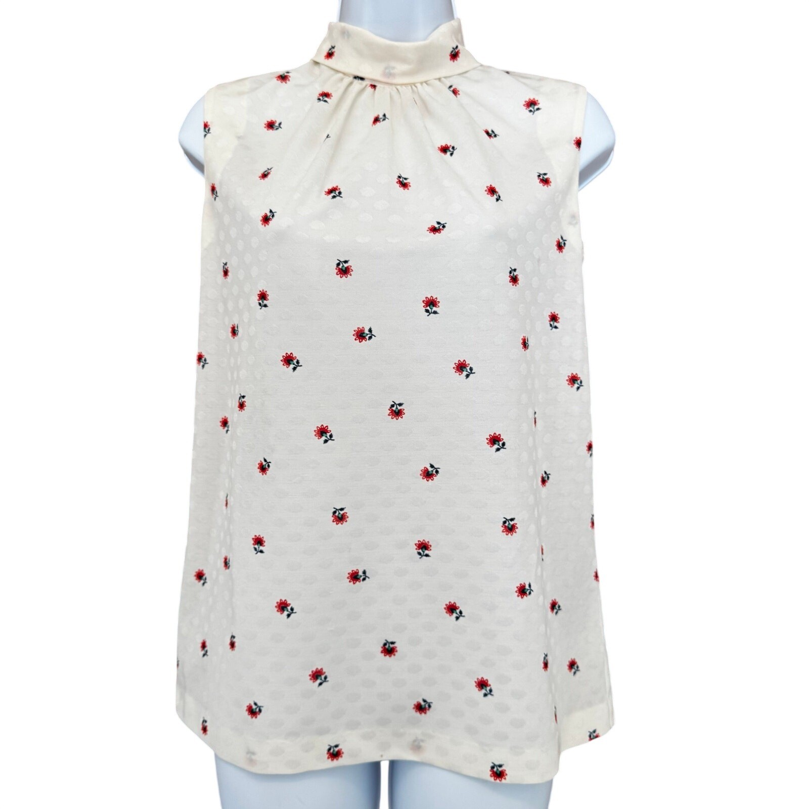 Vintage Sleeveless Floral Mock Neck Blouse Small 70s Union Made Shell Rose Retro