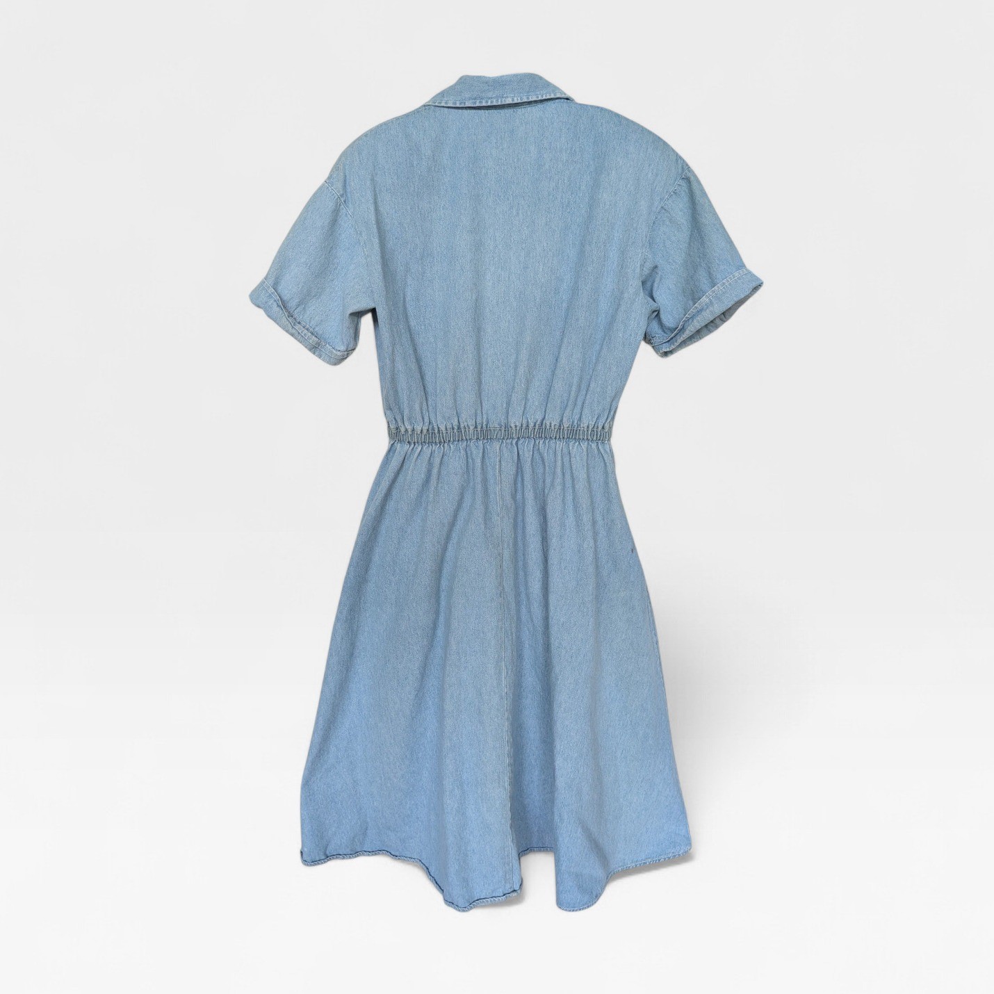 VTG FADS Denim Shirt Dress Womens S Button Front Cotton Midi Casual