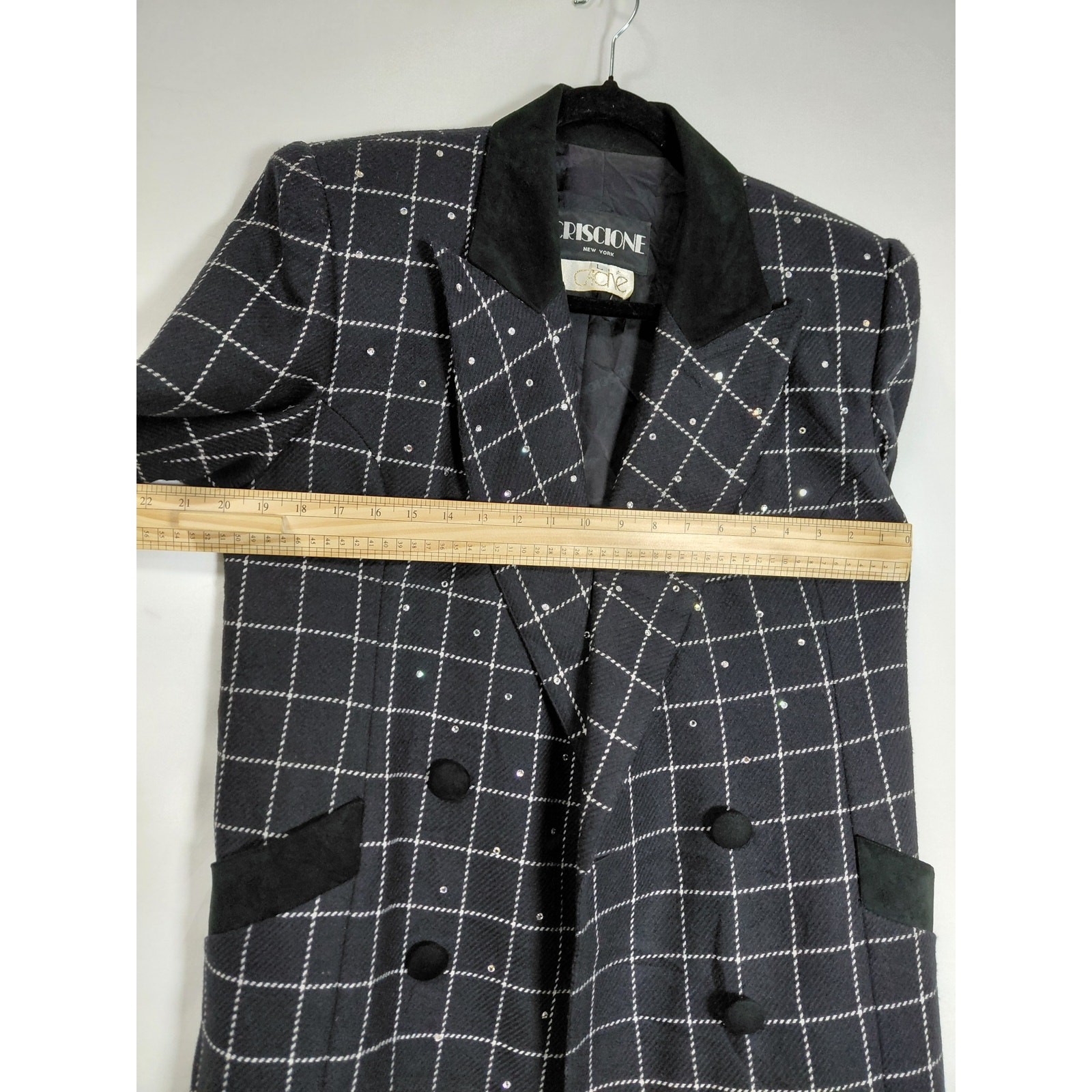 Vintage Criscione Made in USA Plaid Rhinestone Lined Jacket Women Size L