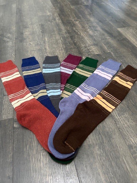 VTG 80s Striped Socks Sample Set NOS Mis Matched 7 pcs Red Brown Grey Blue Green