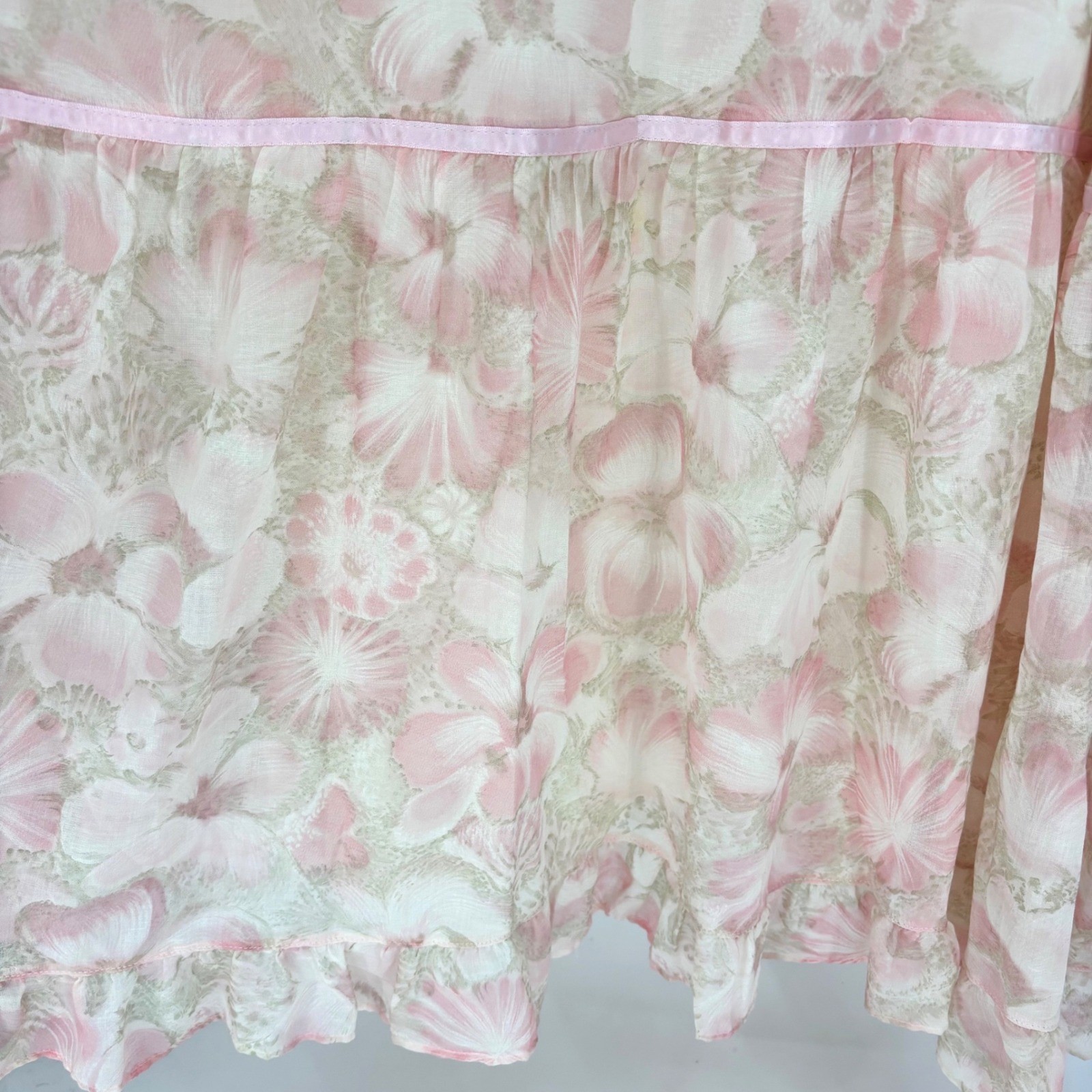 Vintage Candi Jones California Pink Floral Off Shoulder Ruffle Maxi Dress 70s