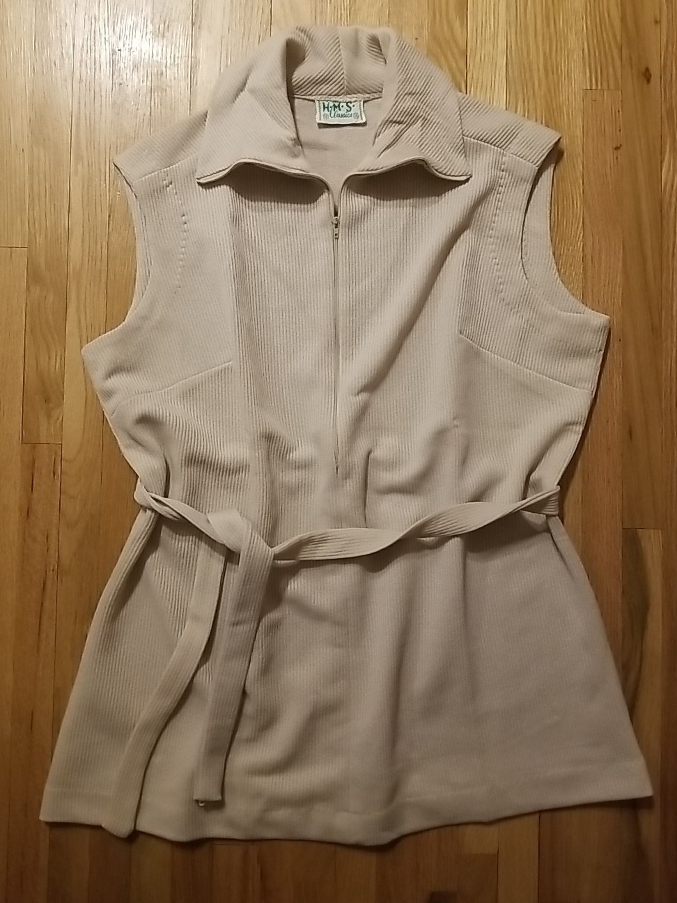 NOS Vintage 1970s HMS CLASSICS Womens Size 18 Polyester Belted Beige Tunic Top