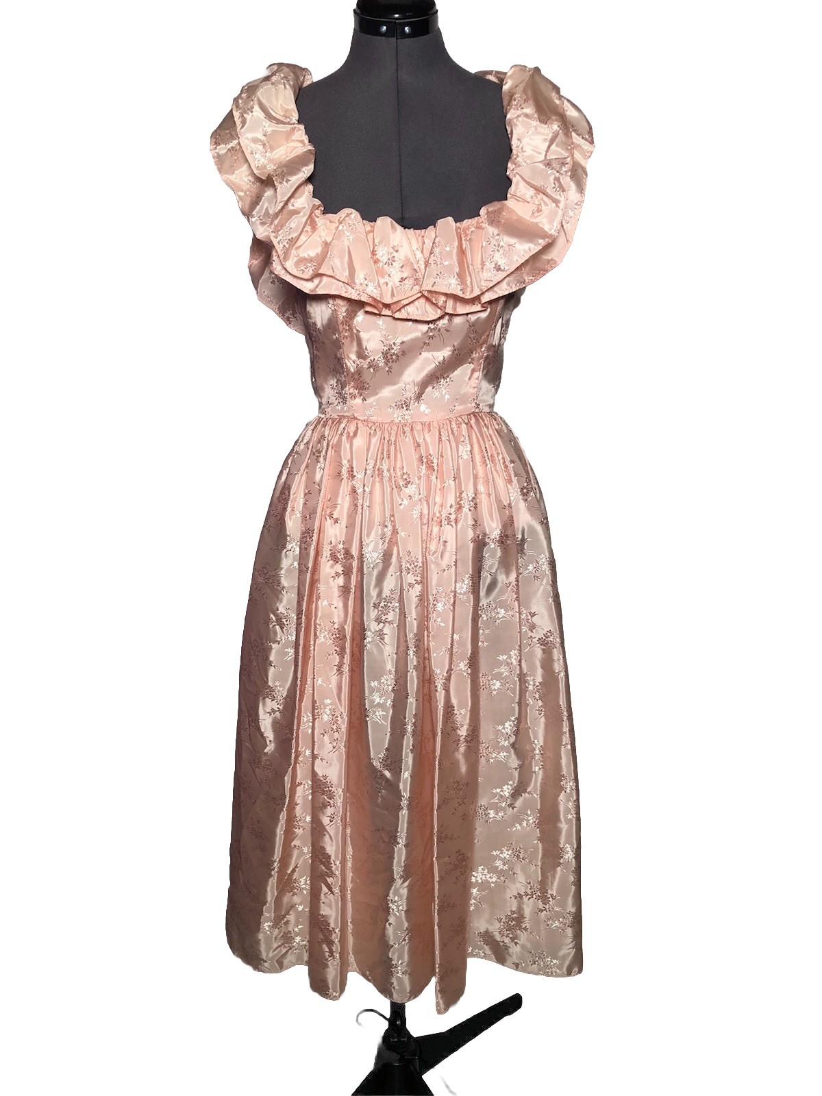 Vtg 70s Prom Dress Cottagecore Floral Garden Tea Party Romantic 33-25-Open XS/S
