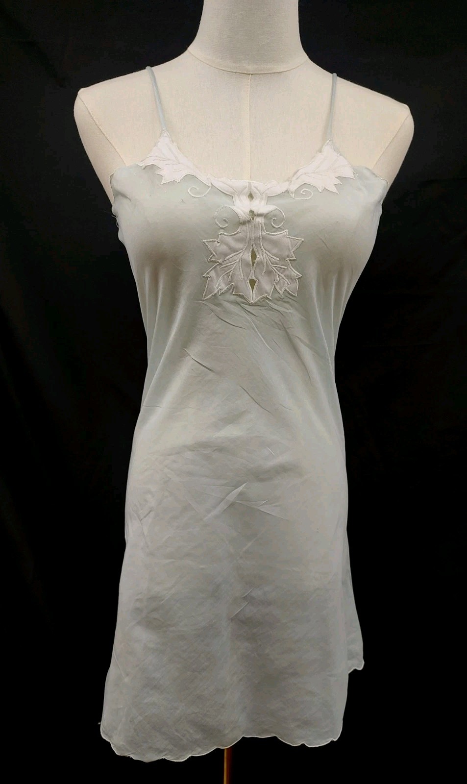 Vintage ETIENNE Slip Chemise Featherweight Blue Cotton Semi Sheer Embroidery P