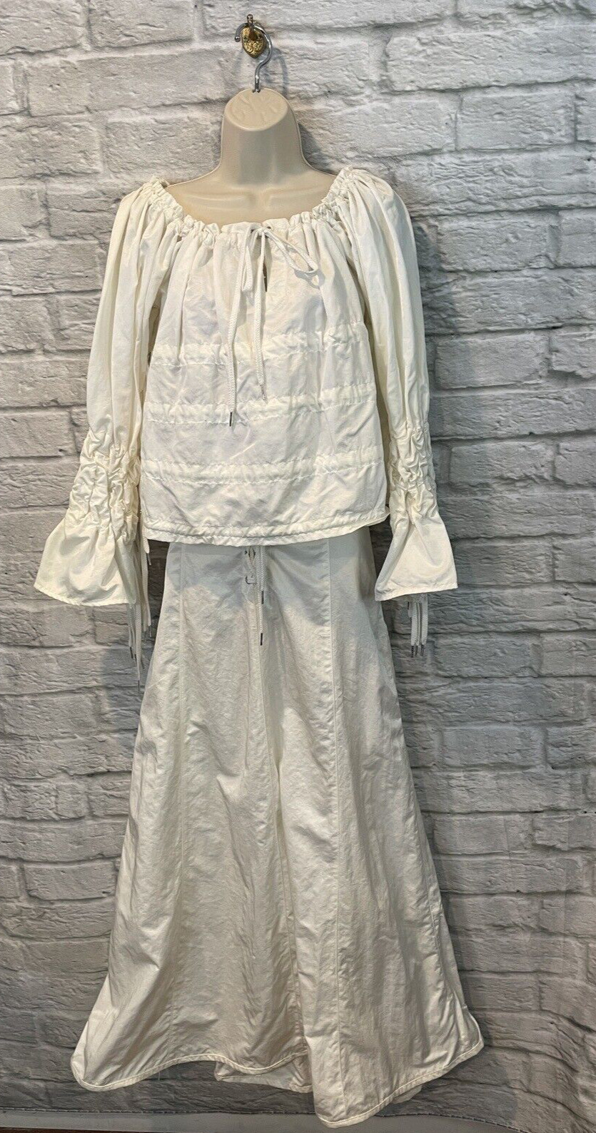 Vintage RICROSS 90’s White Nylon Lace Up Puffy Parachute Skirt/Top M Lagenlook
