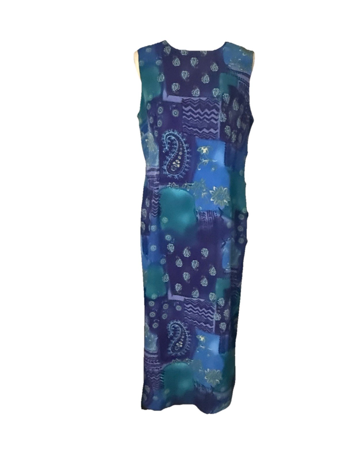 Vintage R&K Originals Maxi Dress Sz12 Blue Purple Turquoise Paisley&Floral Print