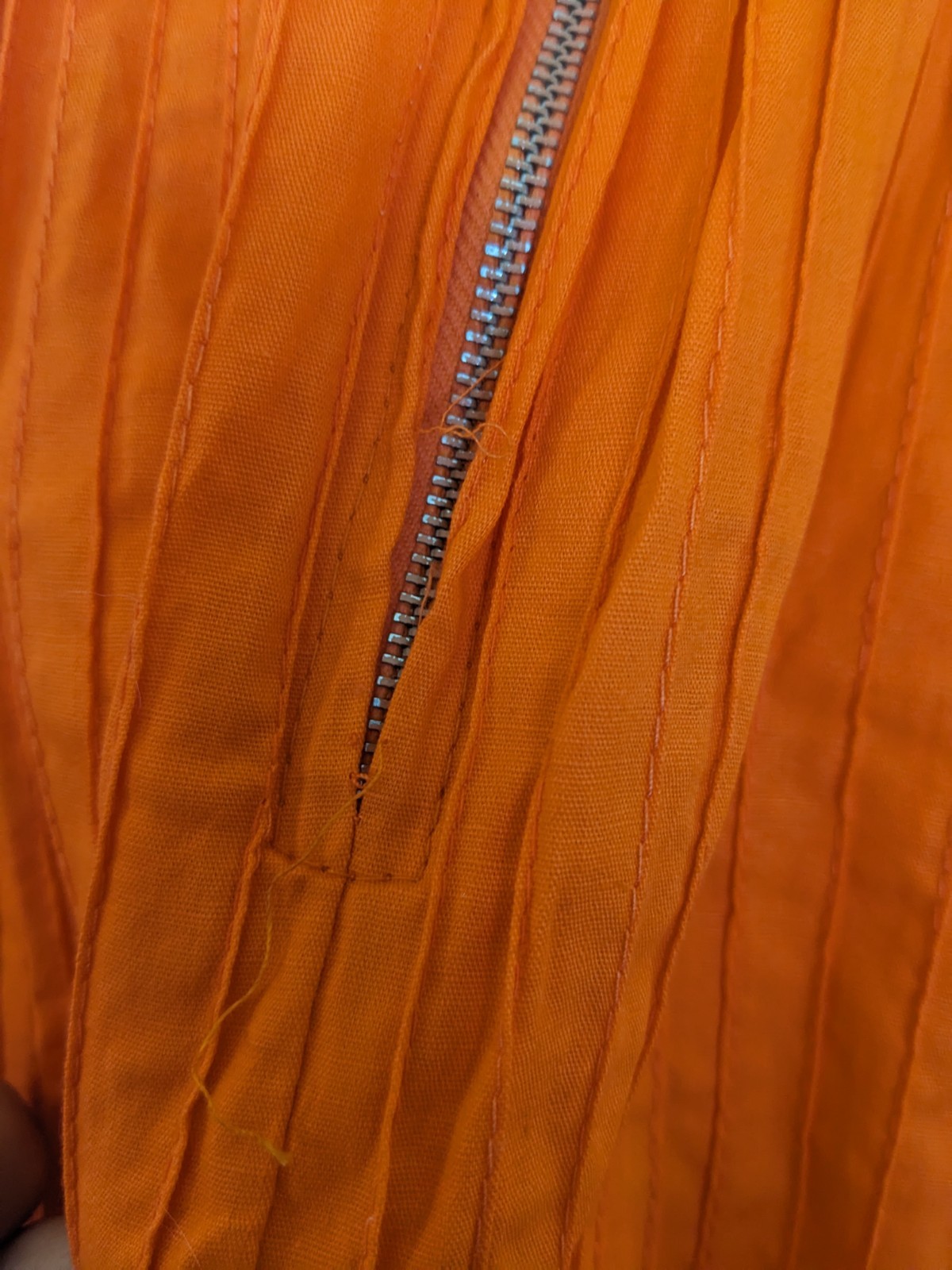 Vintage Orange Cotton Pintuck Crochet Lace Mexican Boho Peasant Dress Maxi 70s