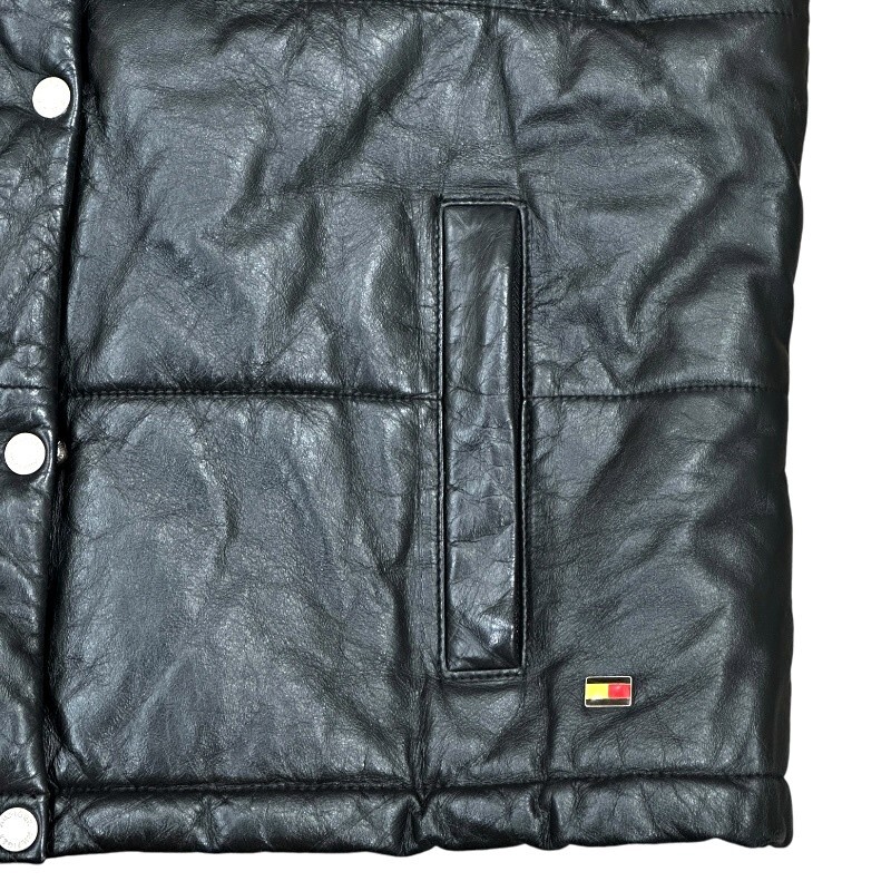 VTG Y2K Tommy Hilfiger Black Leather Puffer Vest XL Zip Snap Streetwear Normcore