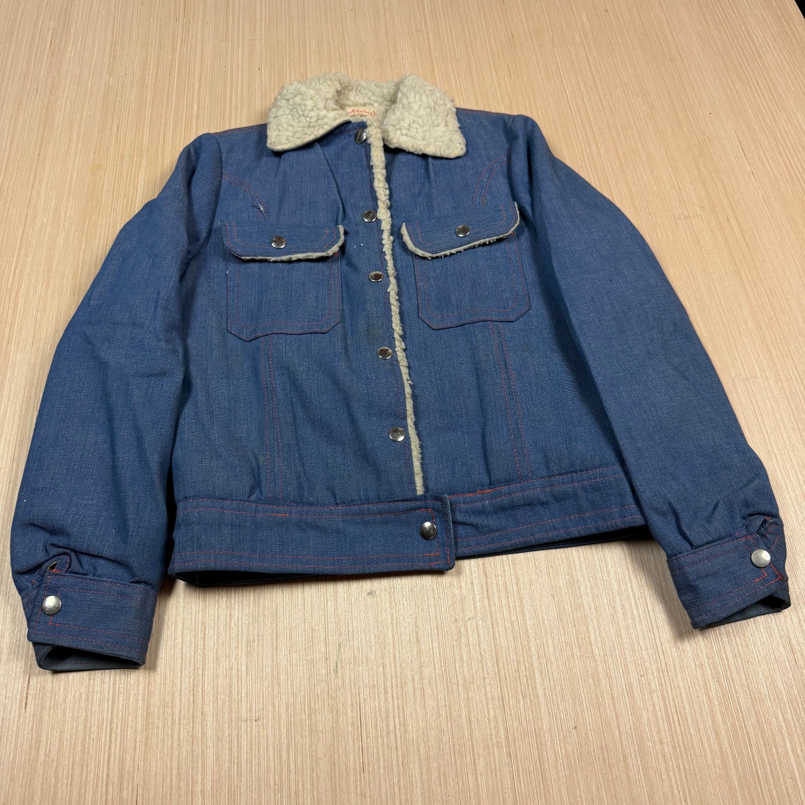 Vintage 70s Sherpa Lined Denim Jacket XS Handmande Panda Hippie Western boho