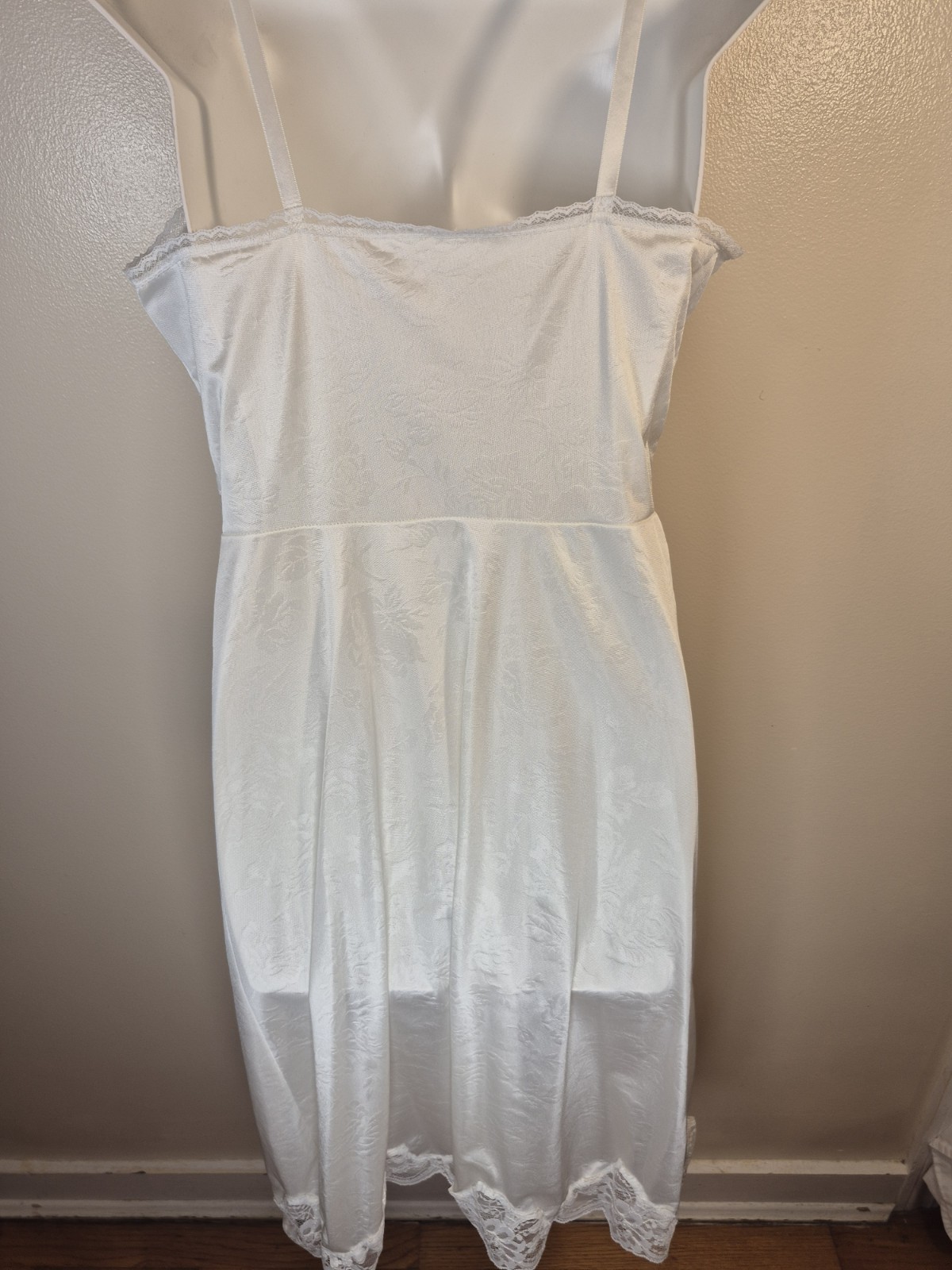 White Satin Lace Slip Nightgown Greenco Maid 36 Vintage Lingerie Boudoir Coquett