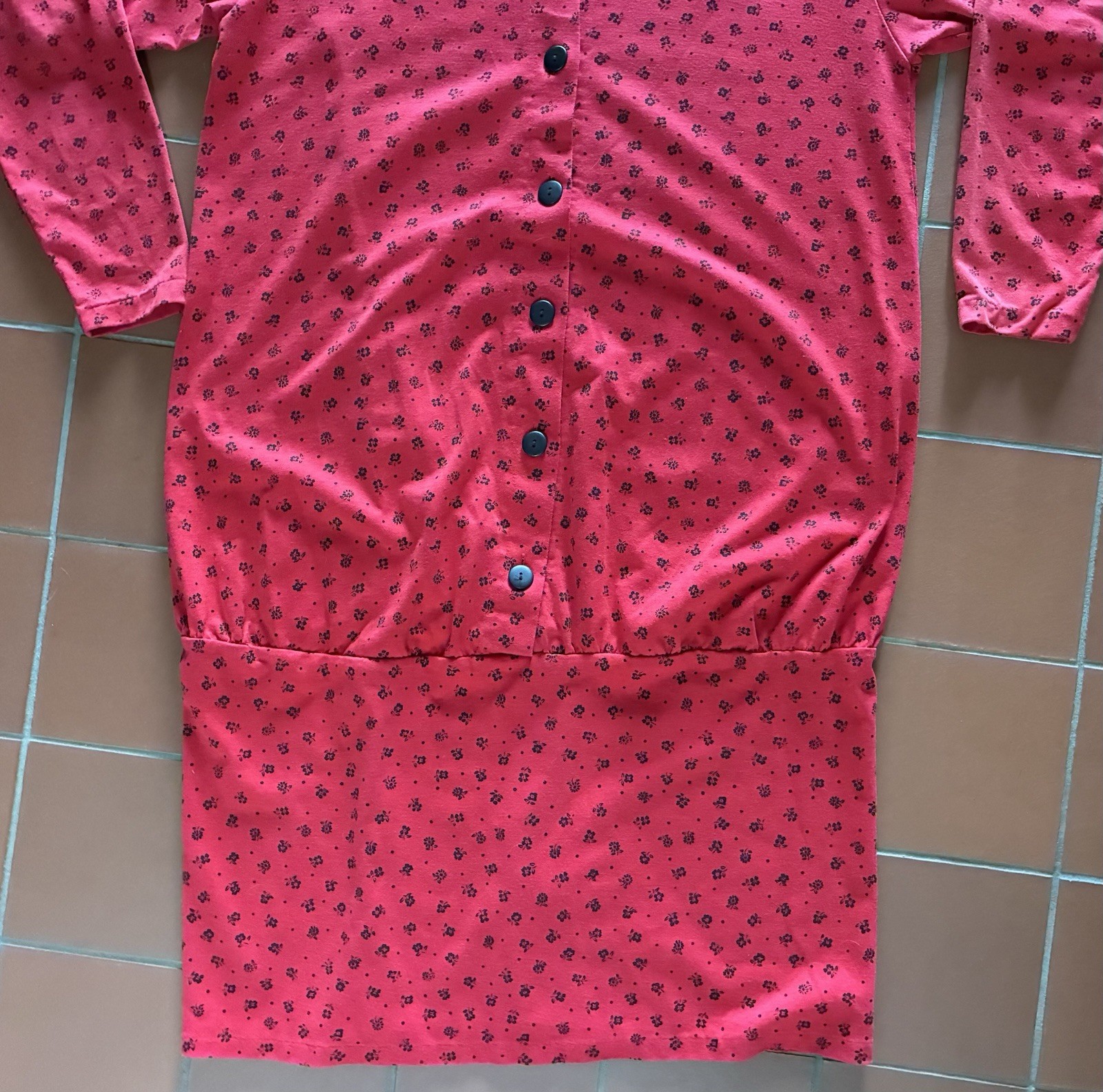 Vintage 1980s ZERO TO 9 Cherry Red Drop Waist Long Sleeved Dress Shoulder Pads M