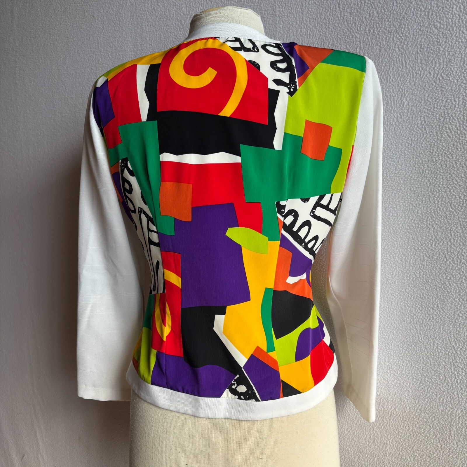 Vintage 1980s Caron Petite Colorful Geometric Print Suit Jacket