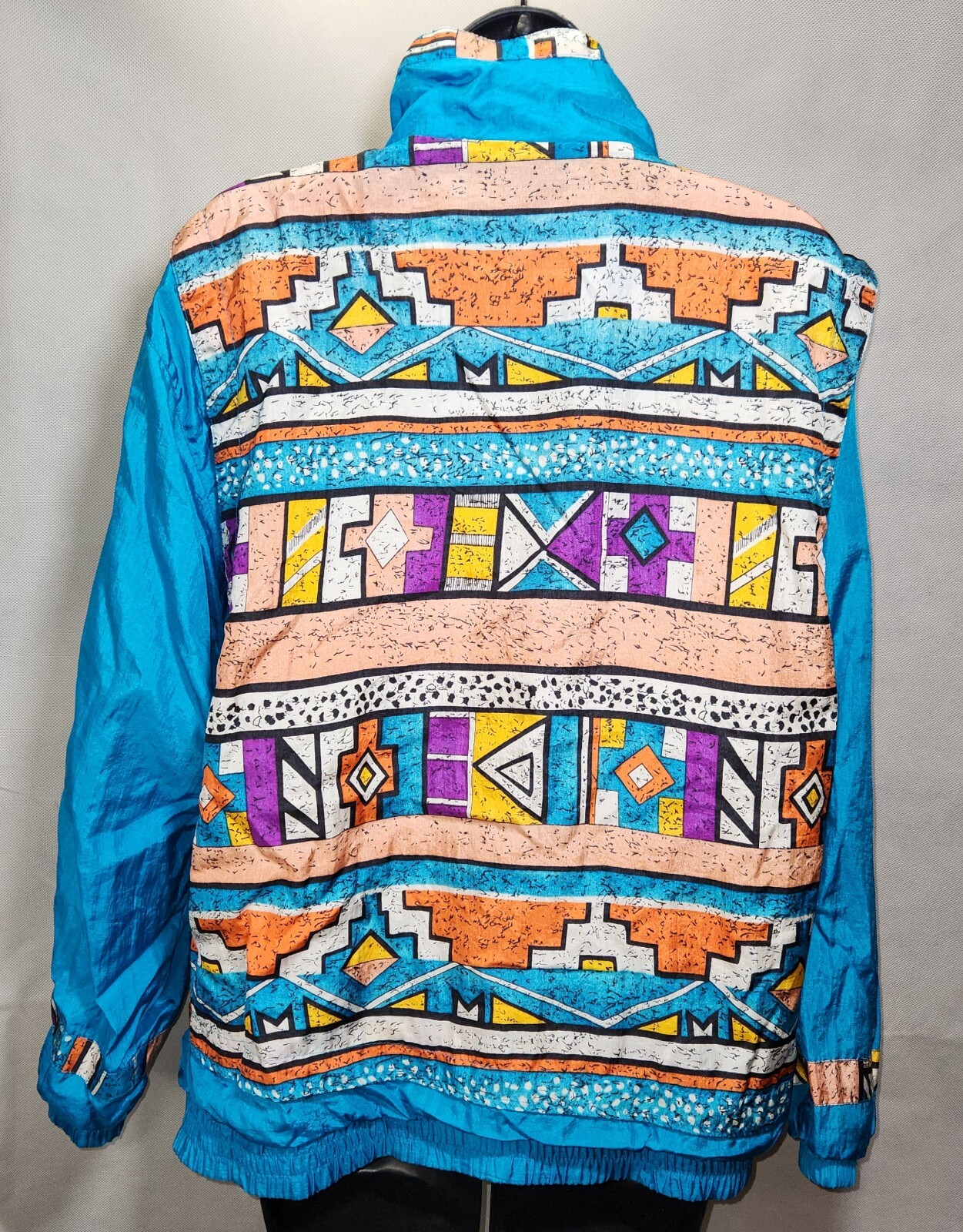 Vintage 80s Aztec Print Blue Windbreaker Jacket Womens Medium Laura Katherine
