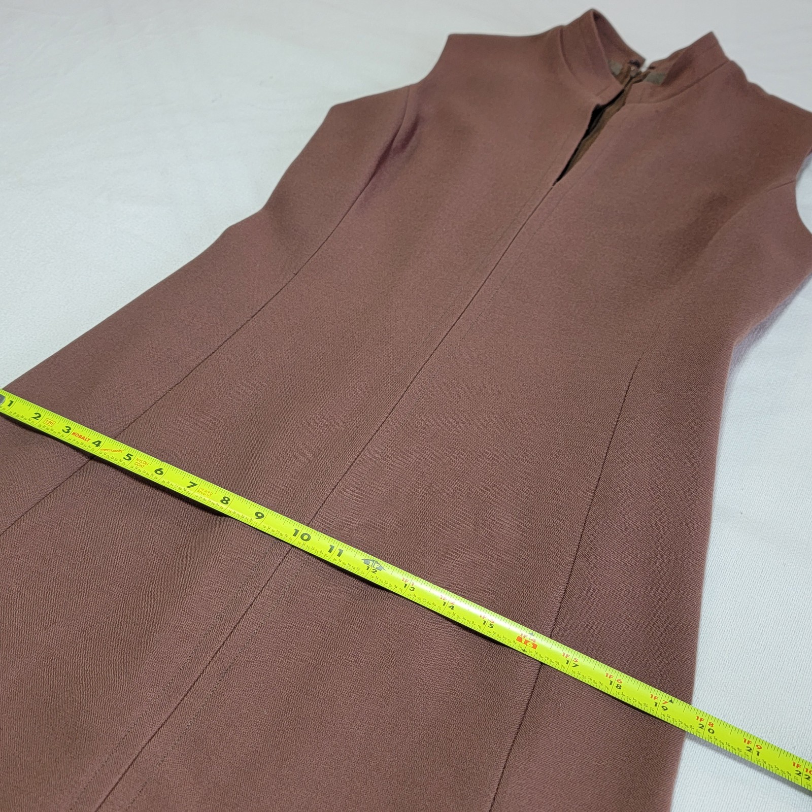 Vintage 70s Brown Sleeveless Midi Dress A-line Women Size 10/M Tailored