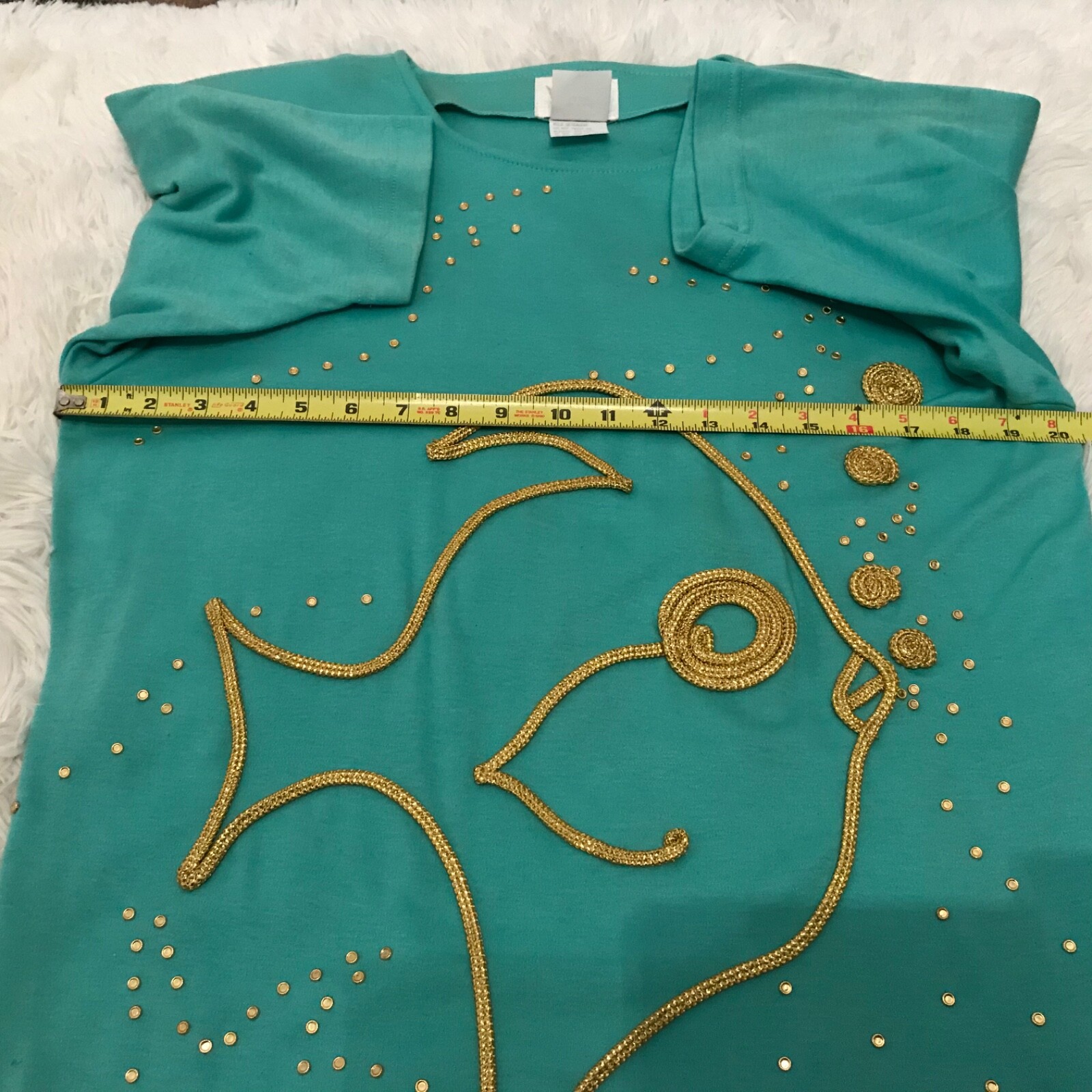 ANDREA ISABELLA Fish Theme Embroidered Cotton Top Size Small