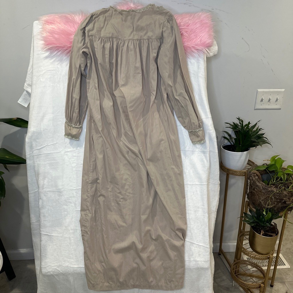 Vintage Fairycore Long Sleeve Dress Nightgown Floral Embroidery Lace Trim Maxi L