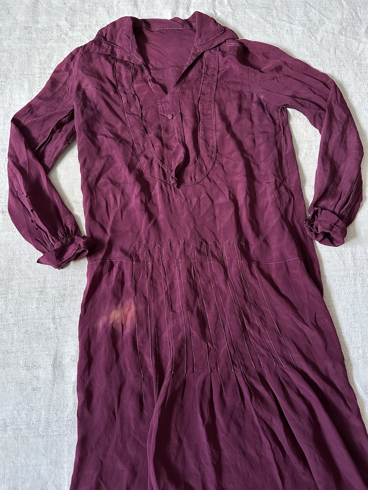 1920s Antique Pink Burgundy Silk Flapper Dress As Is Women’s Small
