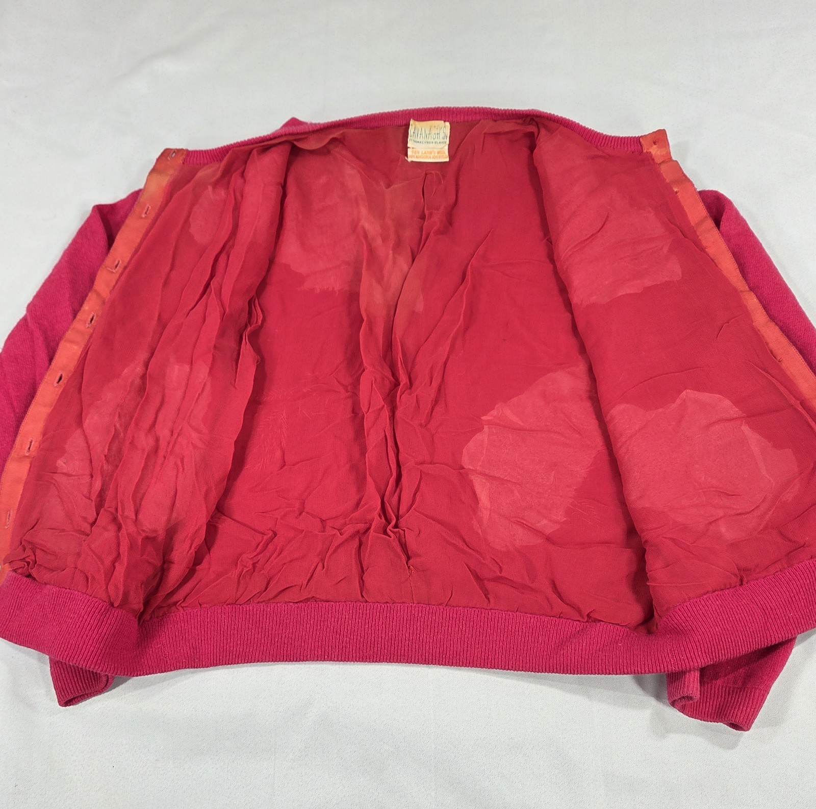 Vtg 50s Cavanagh’s Pink Beaded Wool Angora Cardigan Sweater Sz 44 St. Thomas VI